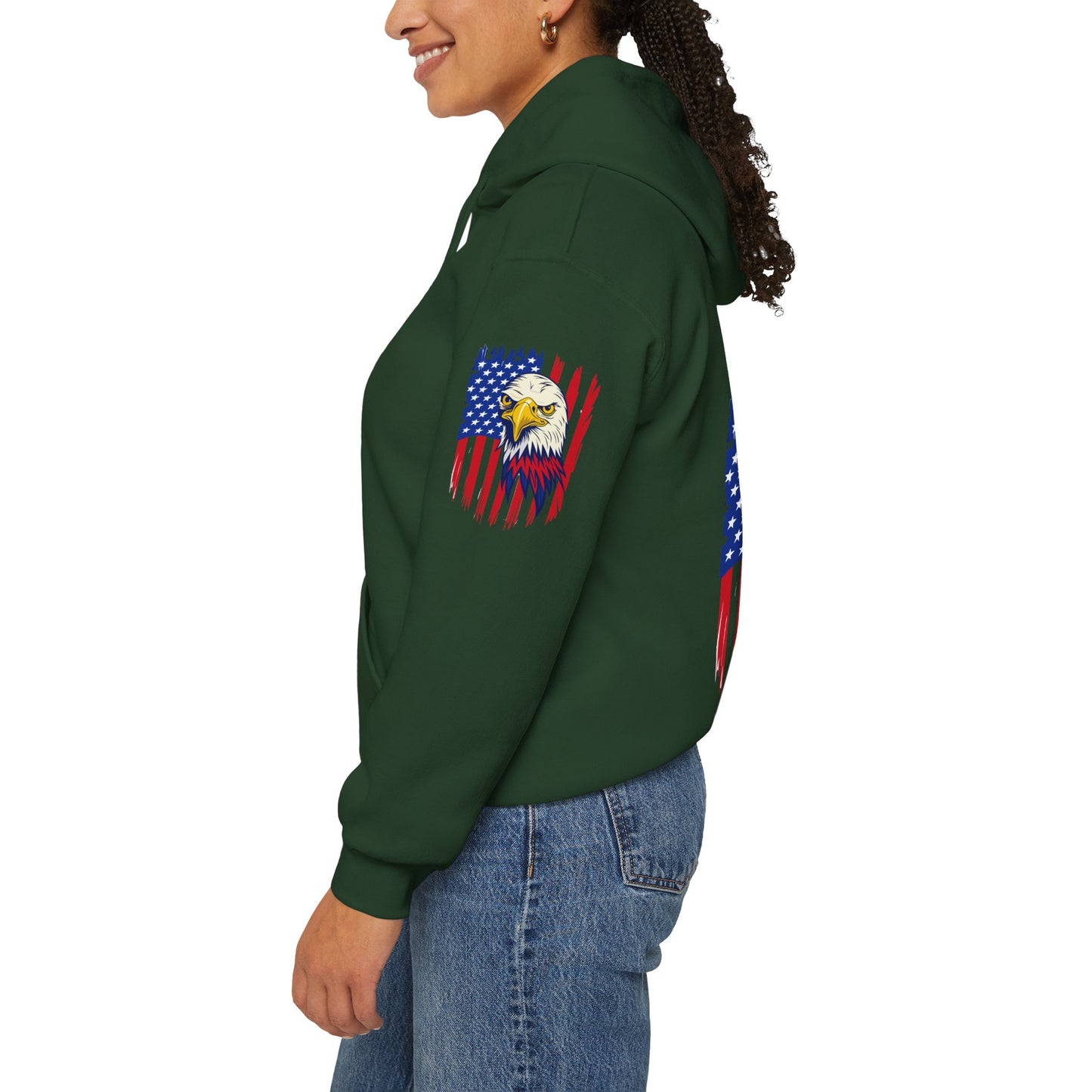 Princess Grace  Patriotic Eagle Navy Hoodie Unisex Heavy Blend Sweatshirt with Flags