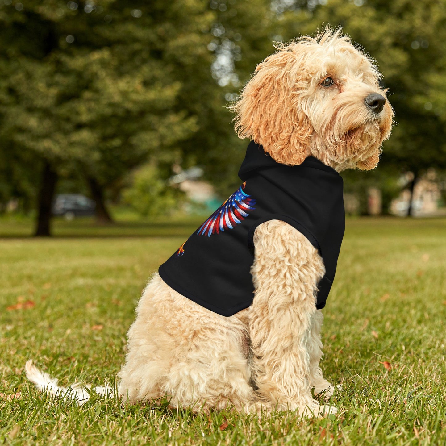Princess Grace  Patriotic Eagle Pet Hoodie Stylish Black Dog Sweater for Independence Day & Year Round Wear