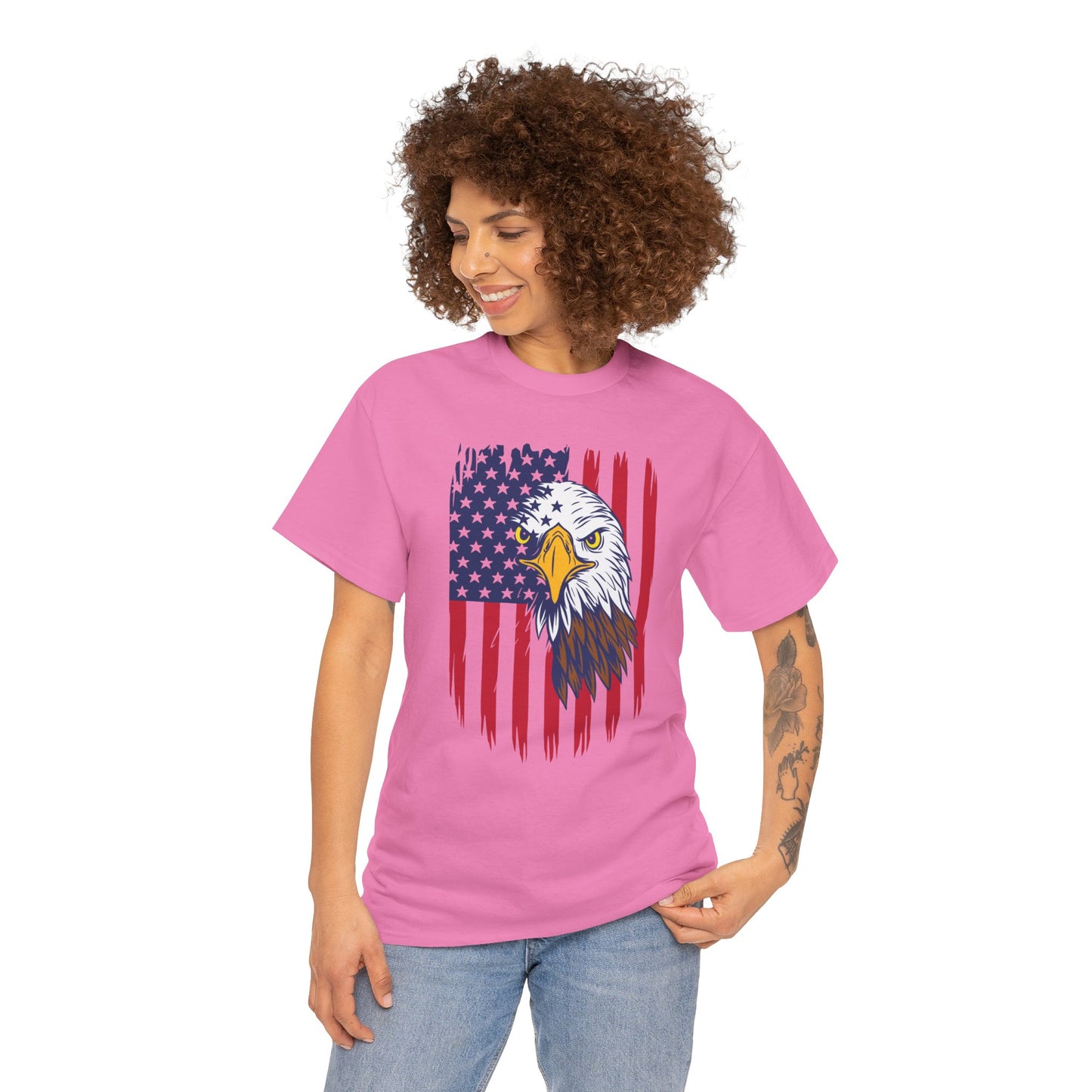 Princess Grace  Eagle & American Flag Unisex Heavy Cotton Tee   Patriotic Apparel for All Occasions