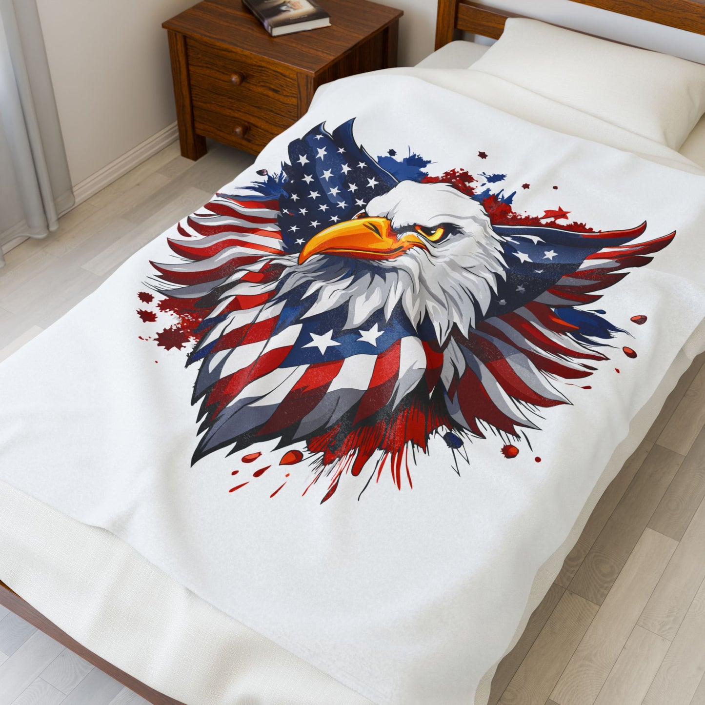 Princess Grace  Patriotic Eagle Velveteen Plush Blanket Cozy American Flag Throw