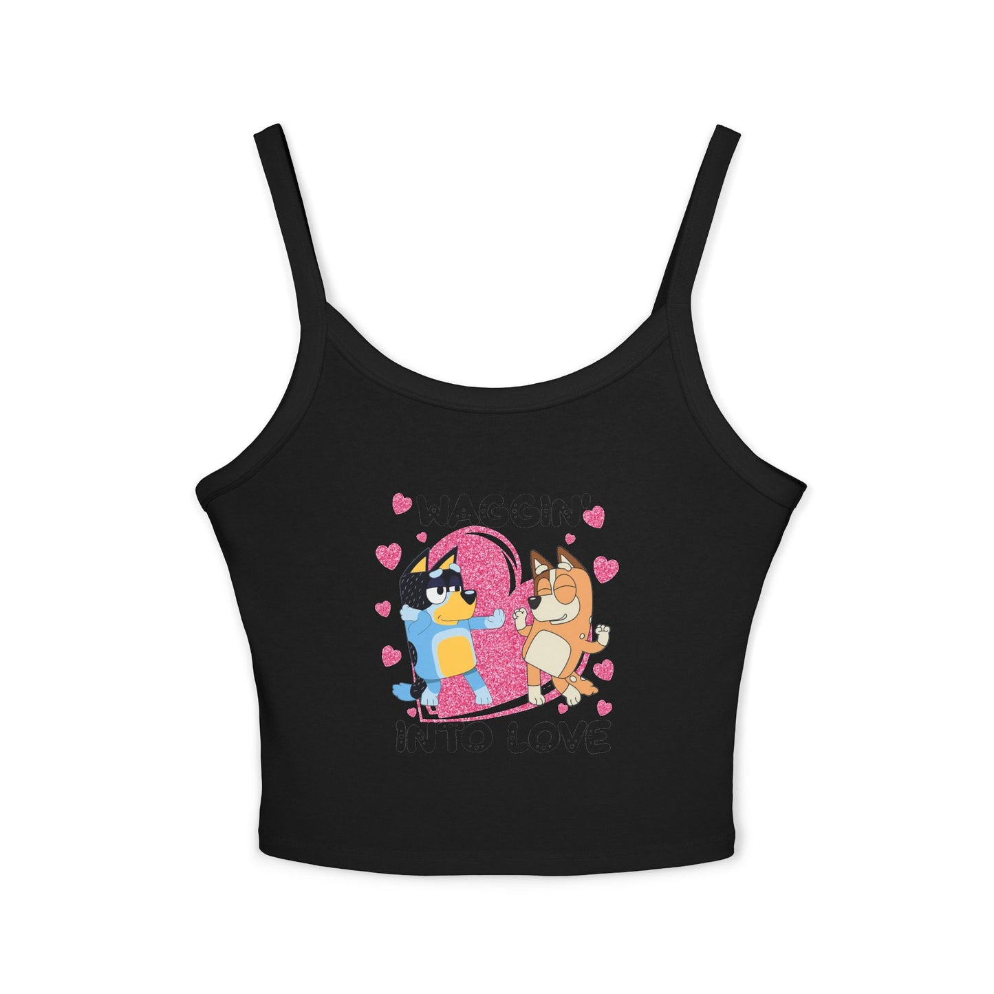 Princess Grace  Bluey  Waggin Into Love Women's Spaghetti Strap Tank Top  Cute Pet Lover Apparel