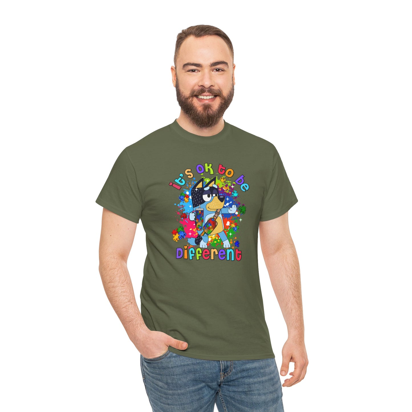 Princess Grace  Bluey  Unisex Heavy Cotton Tee  "It's OK to Be Different" - Colorful Graphic T-Shirt for Self-Expression