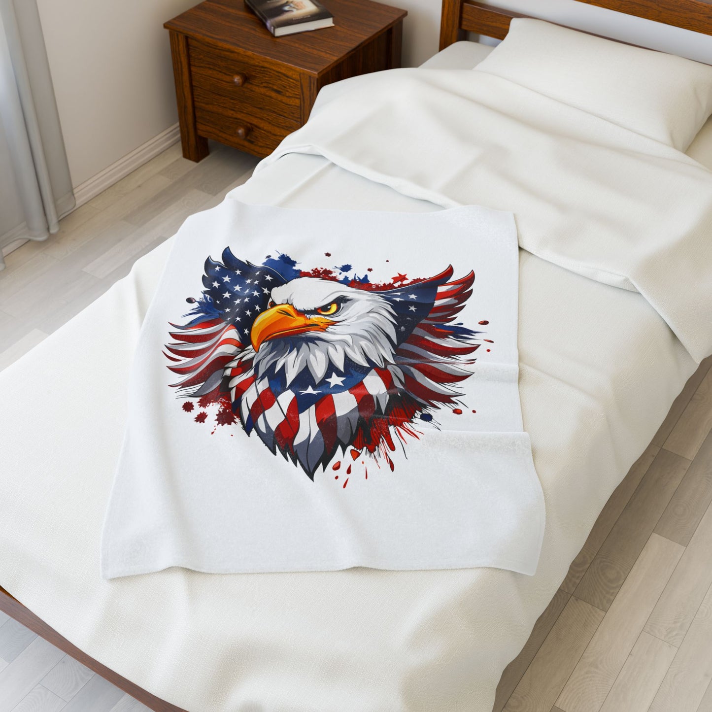 Princess Grace  Patriotic Eagle Velveteen Plush Blanket Cozy American Flag Throw