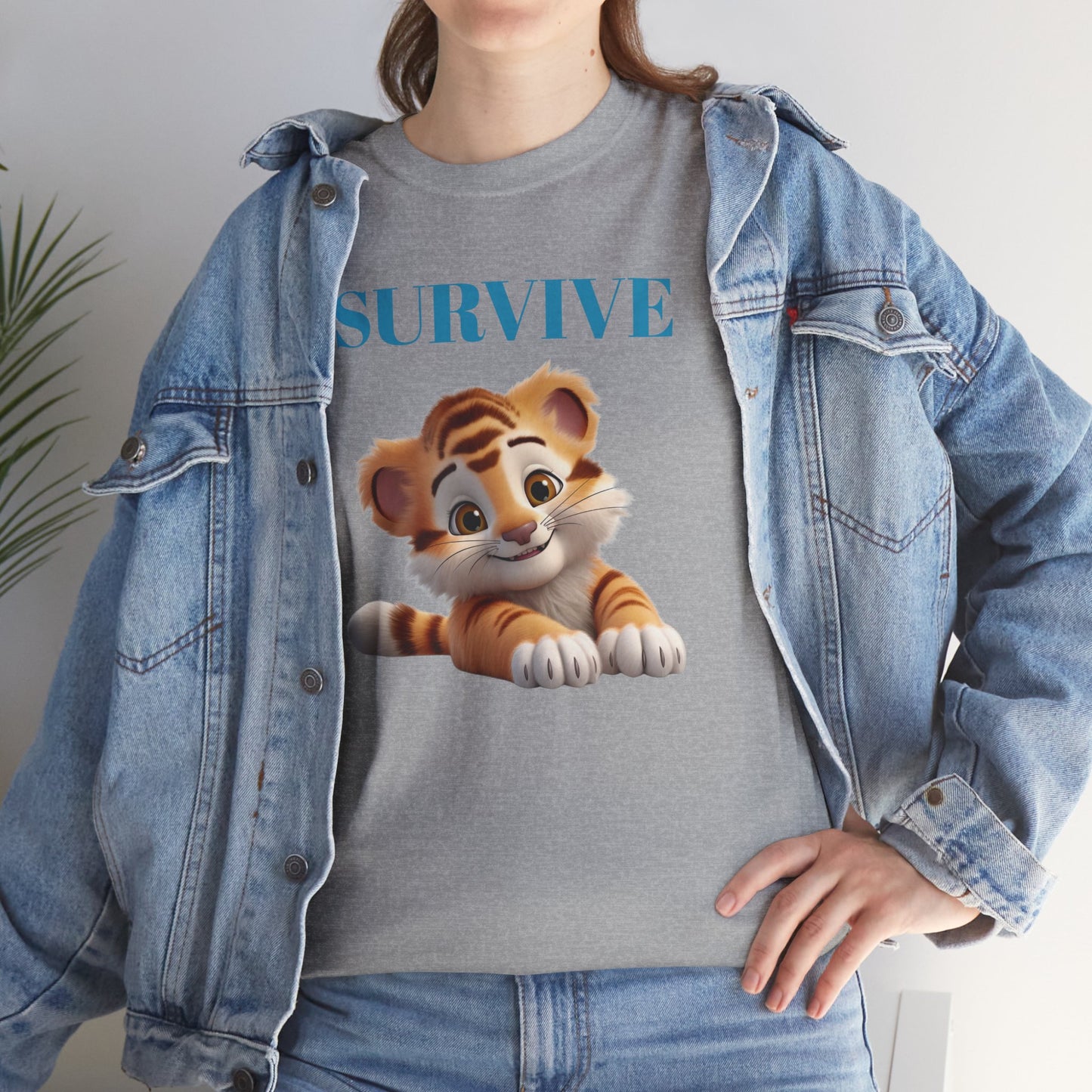 Princess Grace  Survive Tiger Unisex Heavy Cotton Tee Cute Animal Graphic