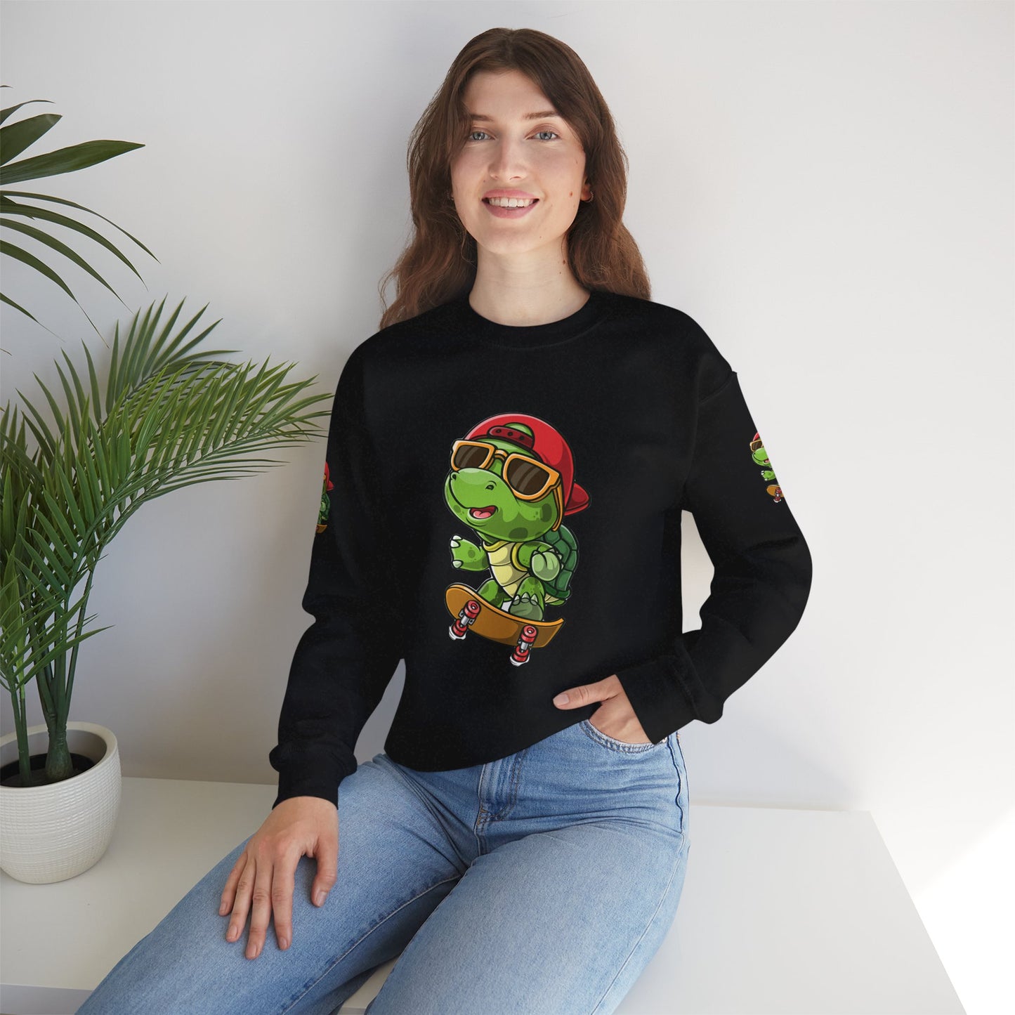 Princess Grace  Cool Turtle Skateboarding Crewneck Sweatshirt for Kids and Teens