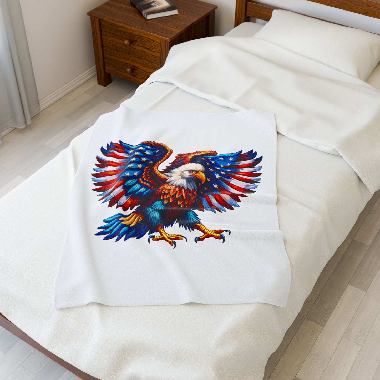 Princess Grace  Patriotic Eagle Velveteen Plush Blanket  Cozy Americana Home Decor