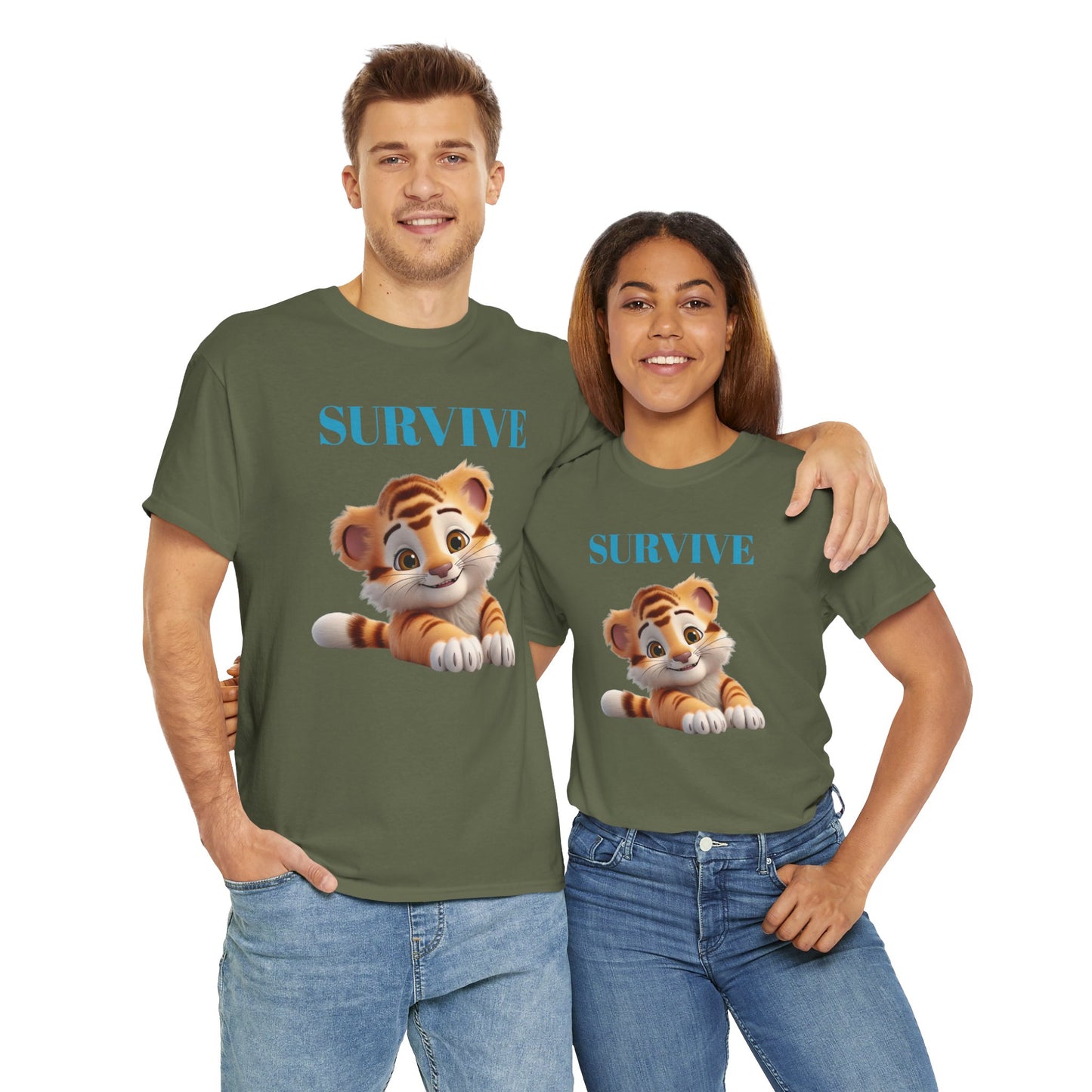 Princess Grace  Survive Tiger Unisex Heavy Cotton Tee Cute Animal Graphic