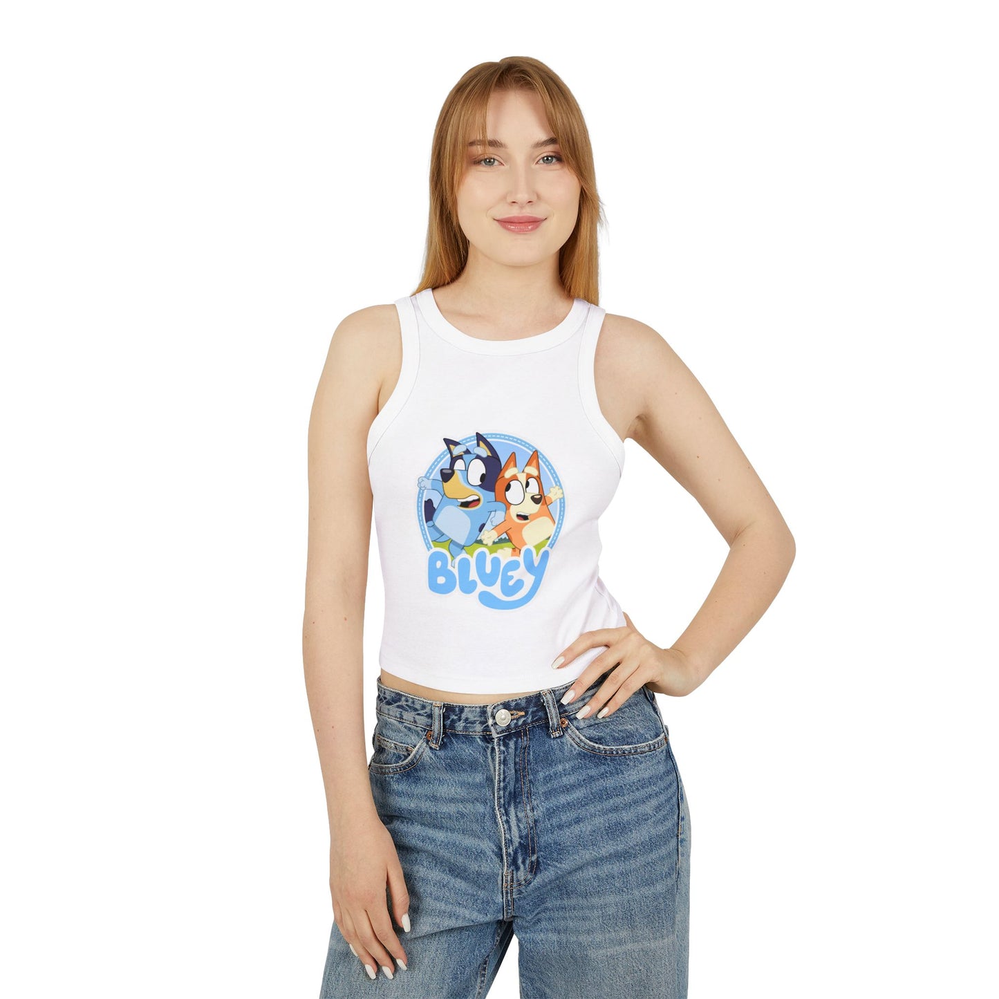 Princess Grace  Bluey Graphic Women's Racer Tank Top  Fun & Playful Summer Style