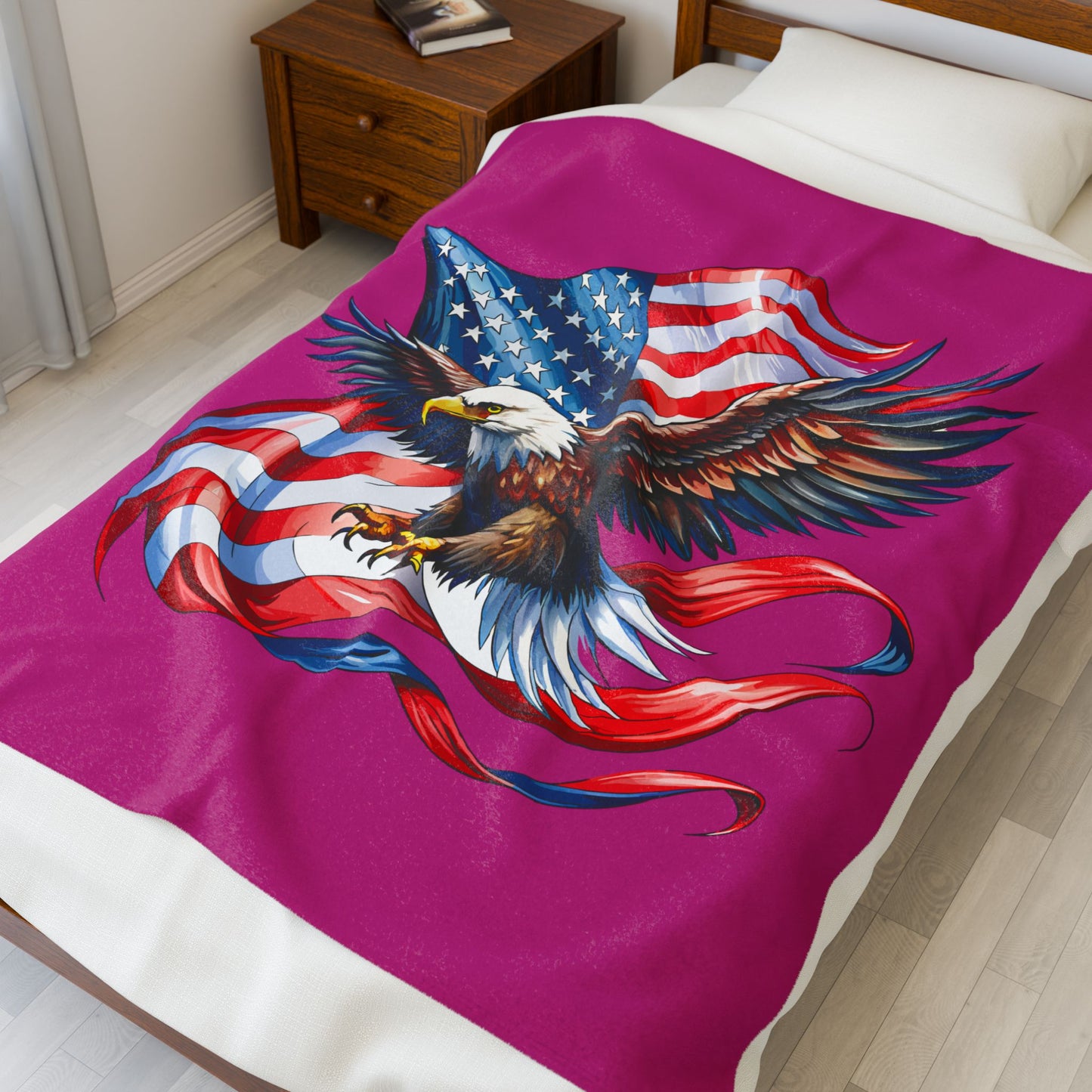 Princess Grace  Patriotic Eagle Velveteen Plush Blanket Soft Cozy Throw for Holidays