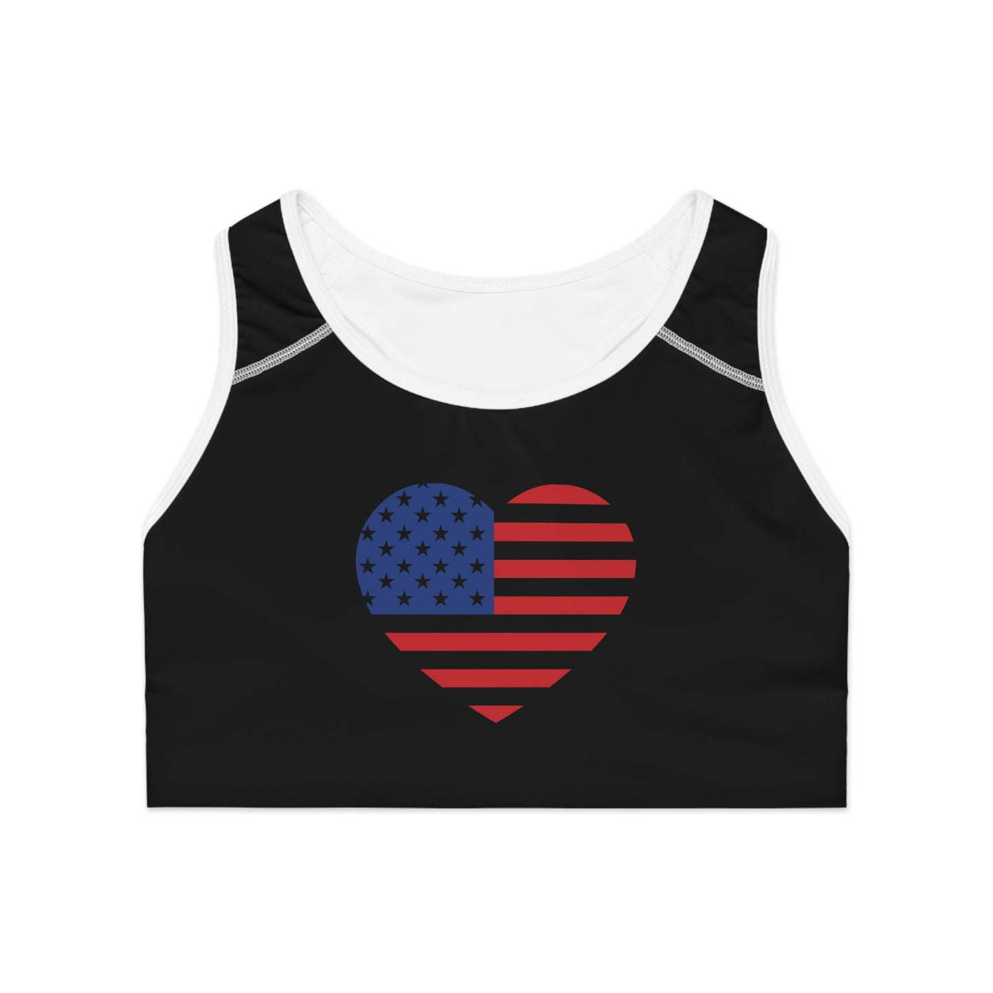 Princess Grace  Patriotic Heart Sports Bra -USA Flag Inspired Athletic Wear