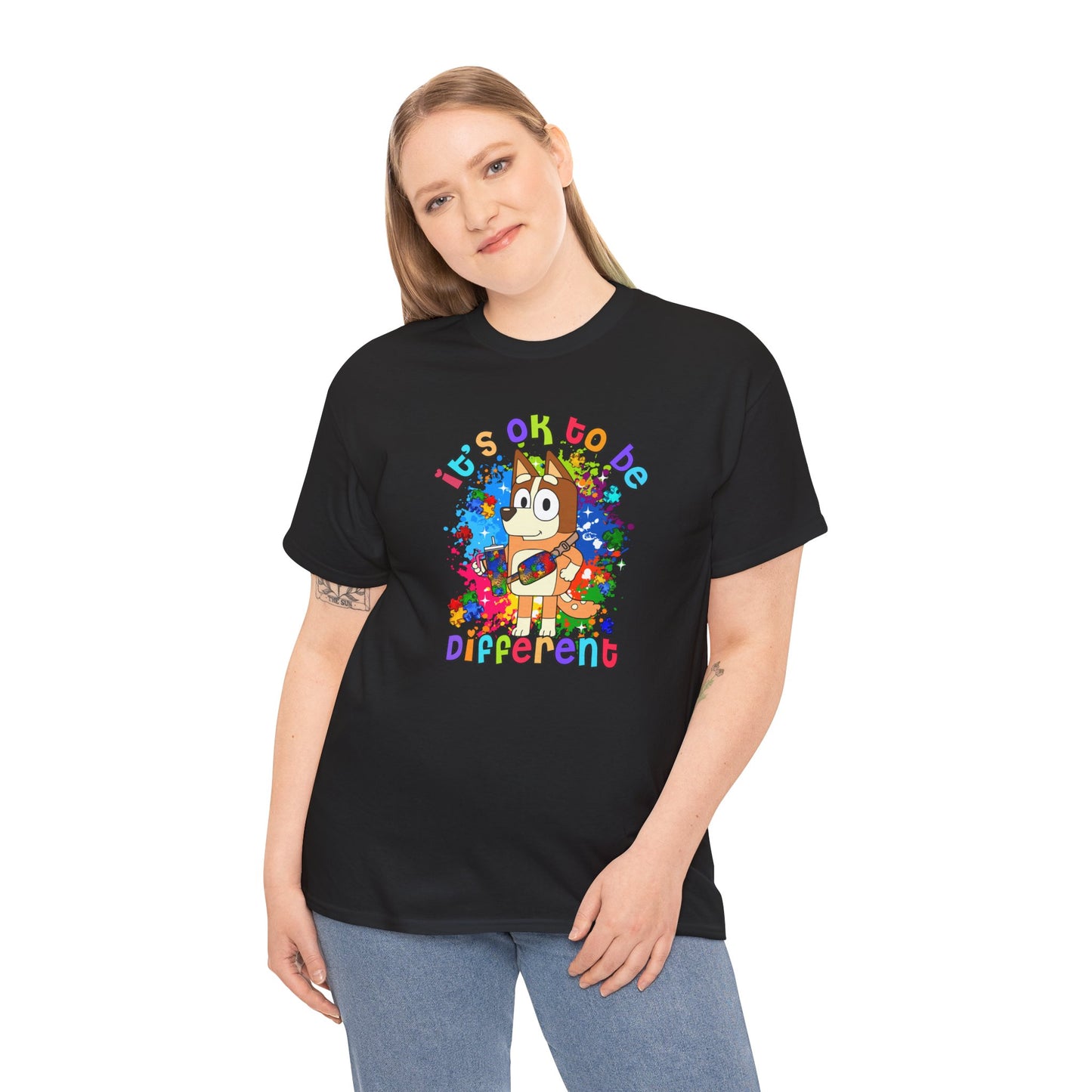 Princess Grace  Bluey Unisex Heavy Cotton Tee  "It's OK to Be Different" Colorful Graphic Tee