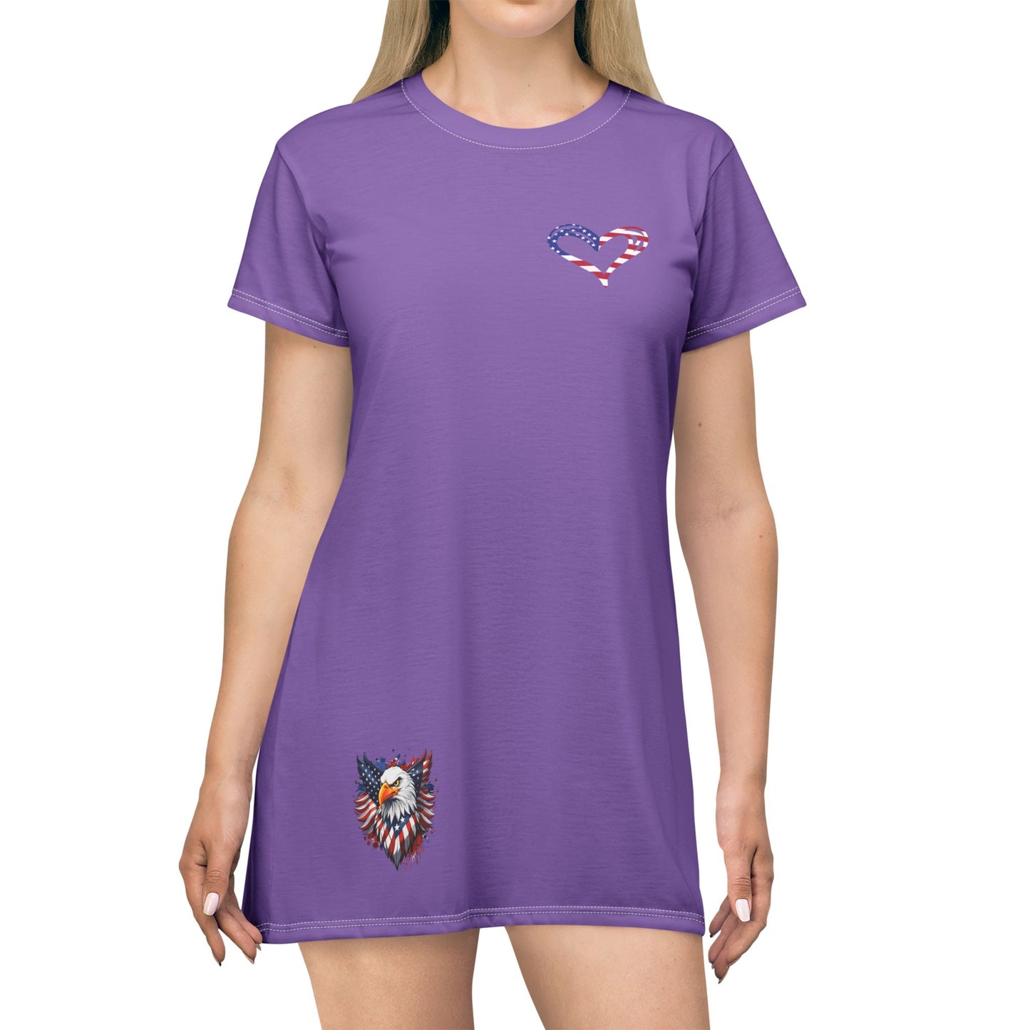 Princess Grace  Patriotic Heart T-Shirt Dress  Summer Style for Independence Day