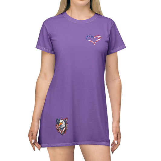 Princess Grace  Patriotic Heart T-Shirt Dress  Summer Style for Independence Day