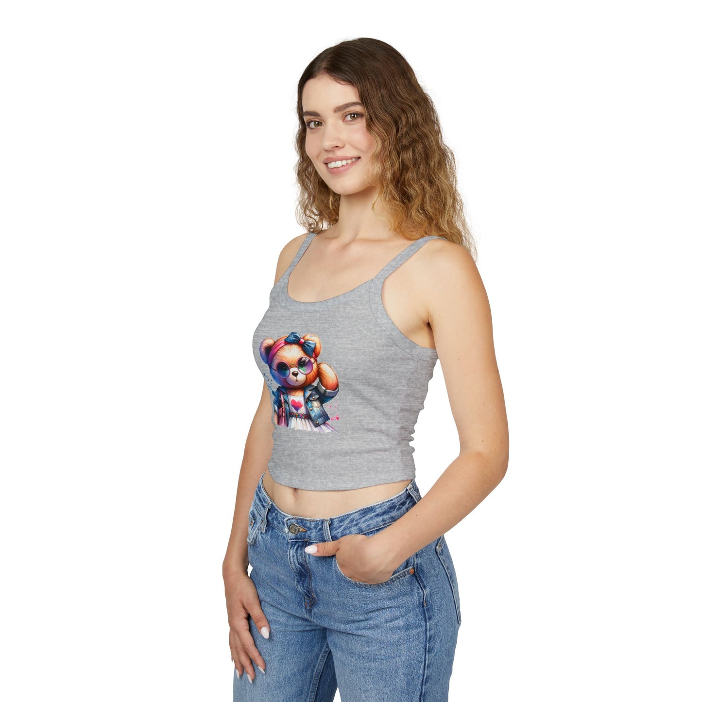 Princess Grace  Cute Graphic Spaghetti Strap Tank Top with Trendy Bear Design