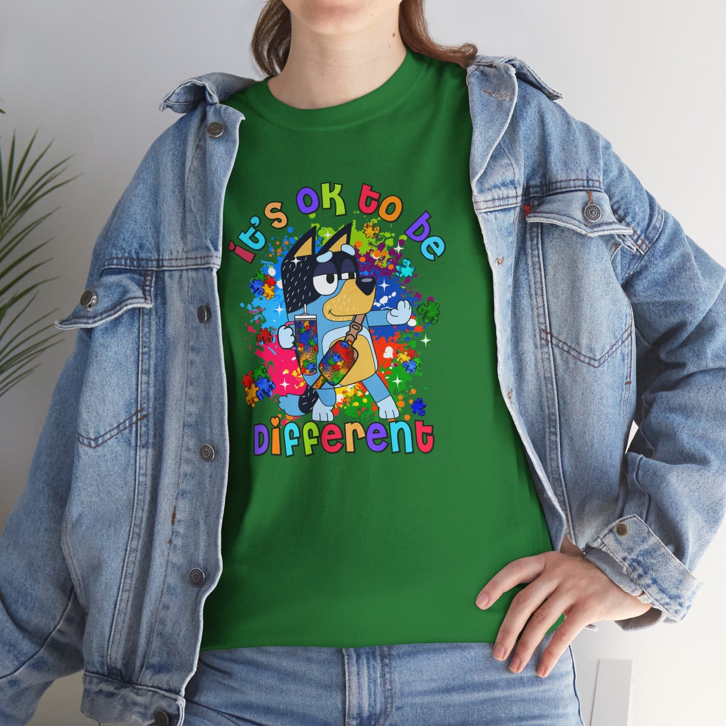 Princess Grace  Bluey  Unisex Heavy Cotton Tee  "It's OK to Be Different" - Colorful Graphic T-Shirt for Self-Expression