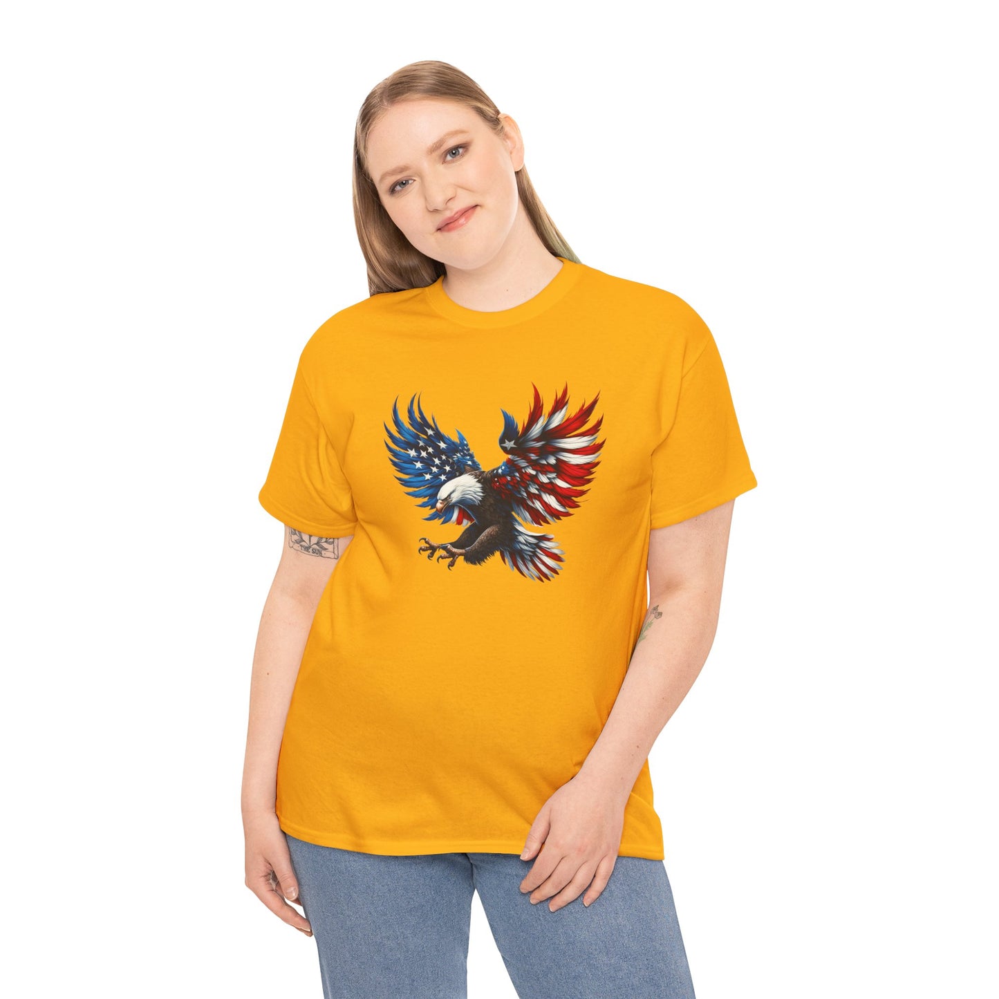 Princess Grace  Patriotic Eagle Unisex Heavy Cotton Tee  Bold USA Graphic Shirt