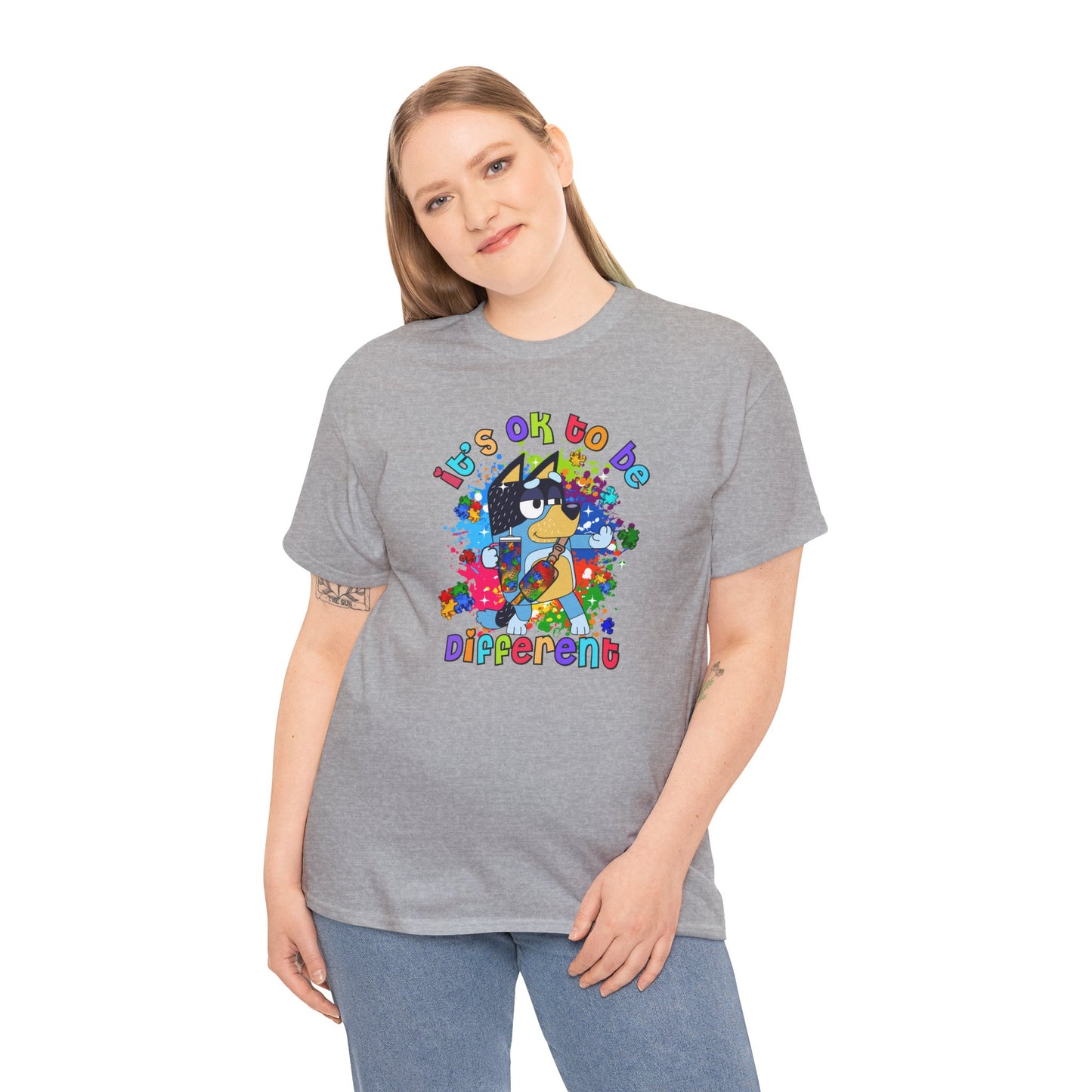 Princess Grace  Bluey  Unisex Heavy Cotton Tee  "It's OK to Be Different" - Colorful Graphic T-Shirt for Self-Expression