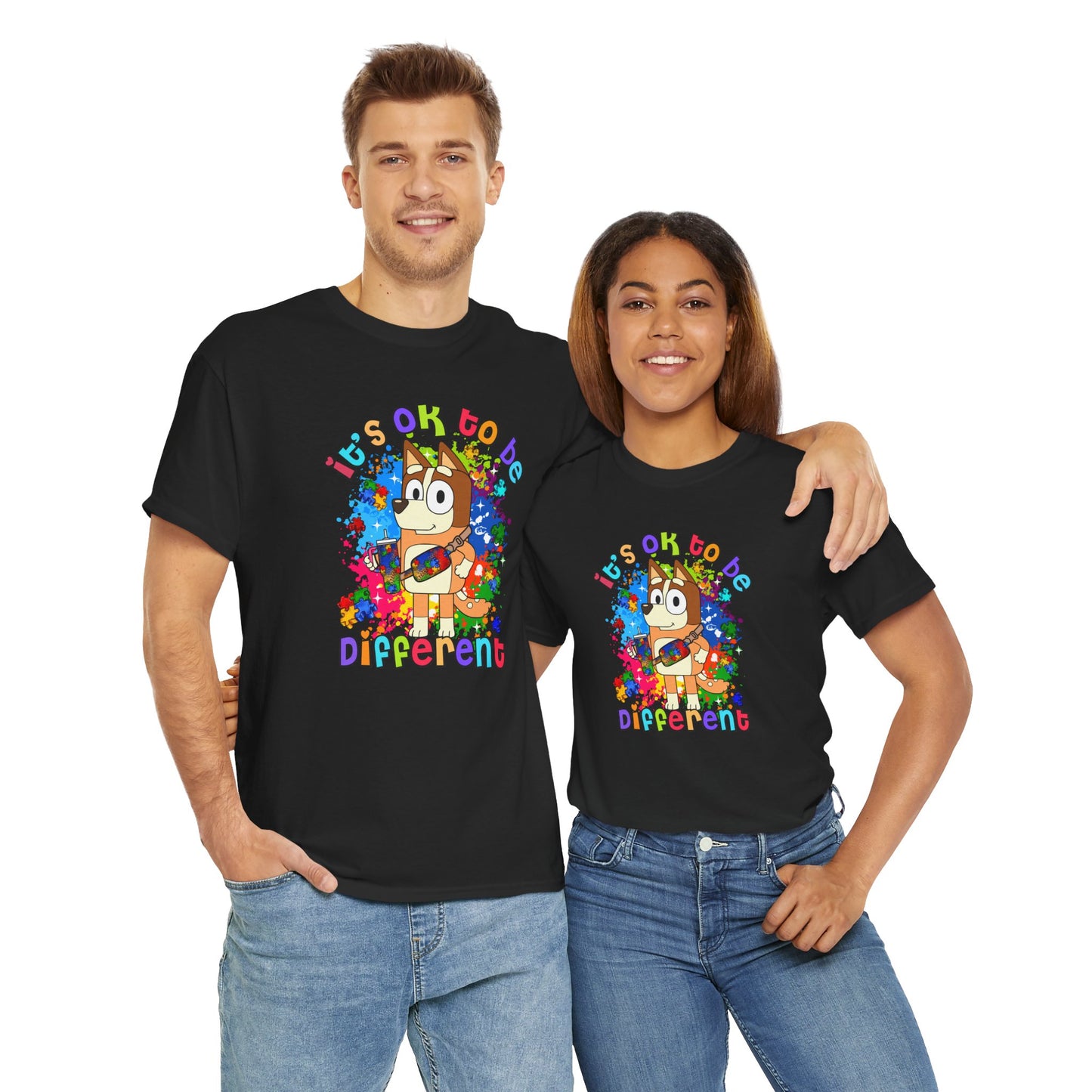 Princess Grace  Bluey Unisex Heavy Cotton Tee  "It's OK to Be Different" Colorful Graphic Tee