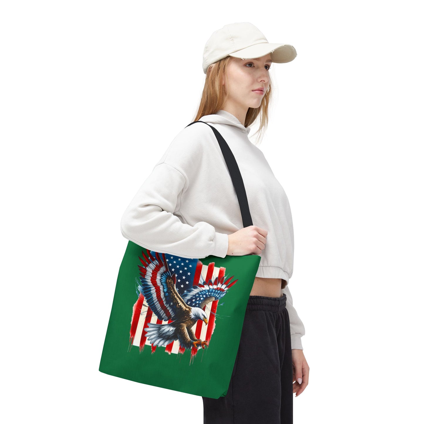 Princess Grace  Patriotic Eagle Print Tote Bag American Flag Design for Fourth of July and Everyday Use