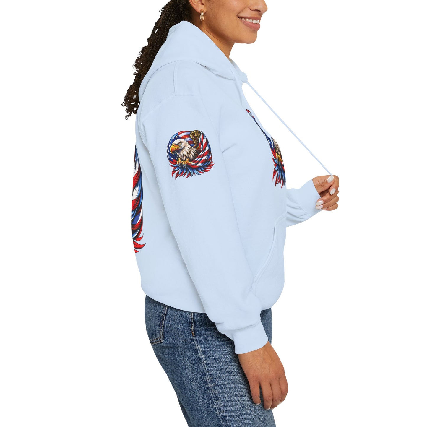 Princess Grace  Patriotic Eagle Hoodie   Unisex Heavy Blend Sweatshirt with American Flag Design