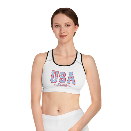 Princess Grace  Patriotic USA Sports Bra  Comfortable Active Wear for Fitness Enthusiasts