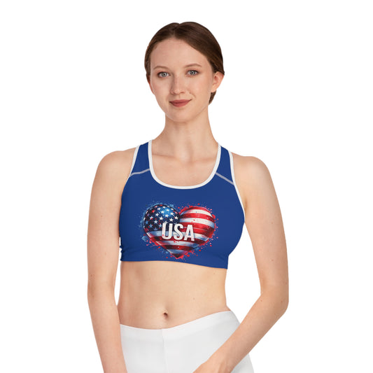 Princess Grace  USA Heart Patriotic Sports Bra  Perfect for Active Lifestyles & Celebrations