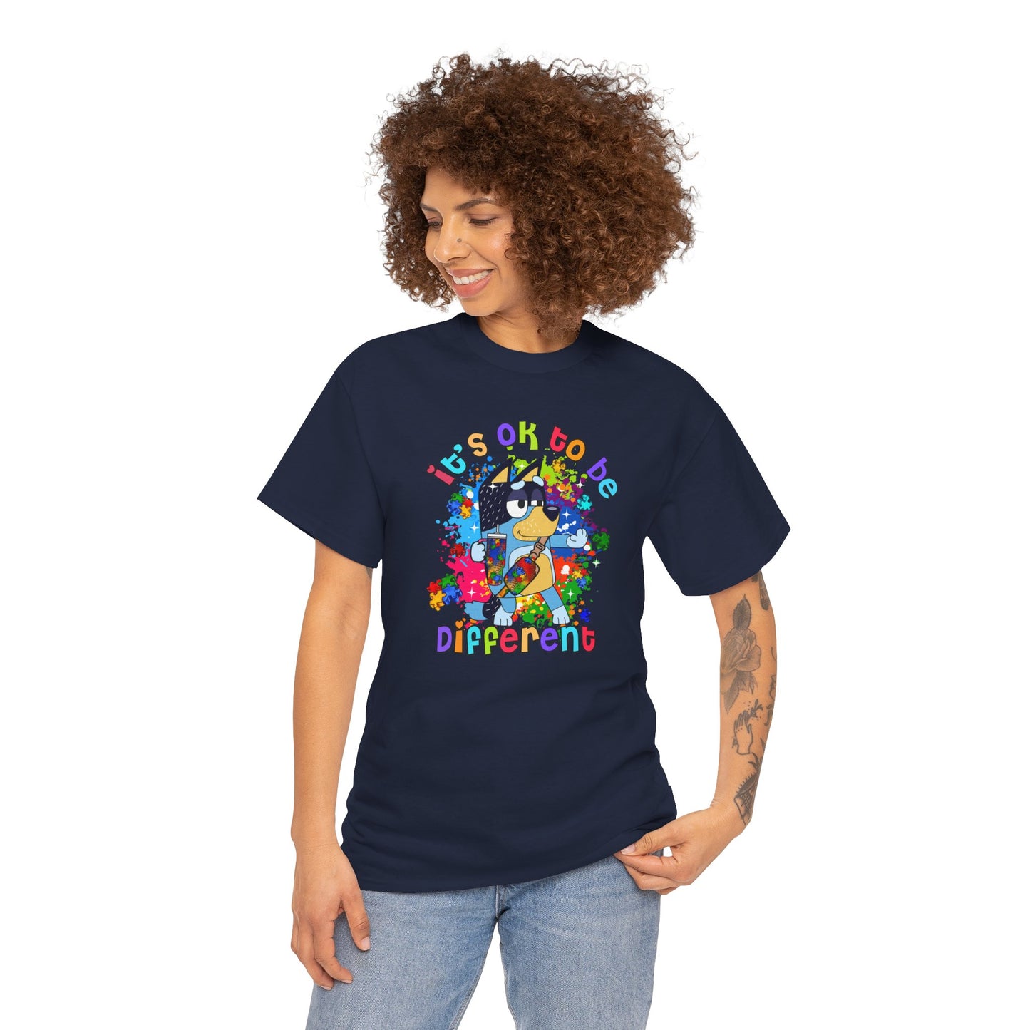 Princess Grace  Bluey  Unisex Heavy Cotton Tee  "It's OK to Be Different" - Colorful Graphic T-Shirt for Self-Expression