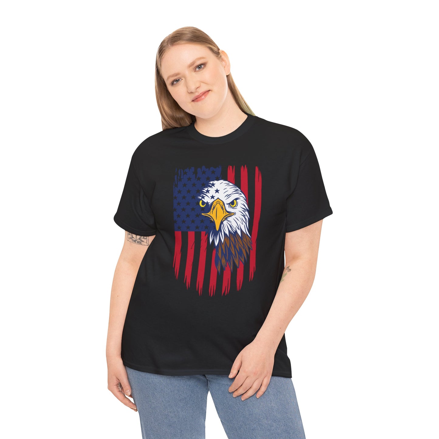 Princess Grace  Eagle & American Flag Unisex Heavy Cotton Tee   Patriotic Apparel for All Occasions