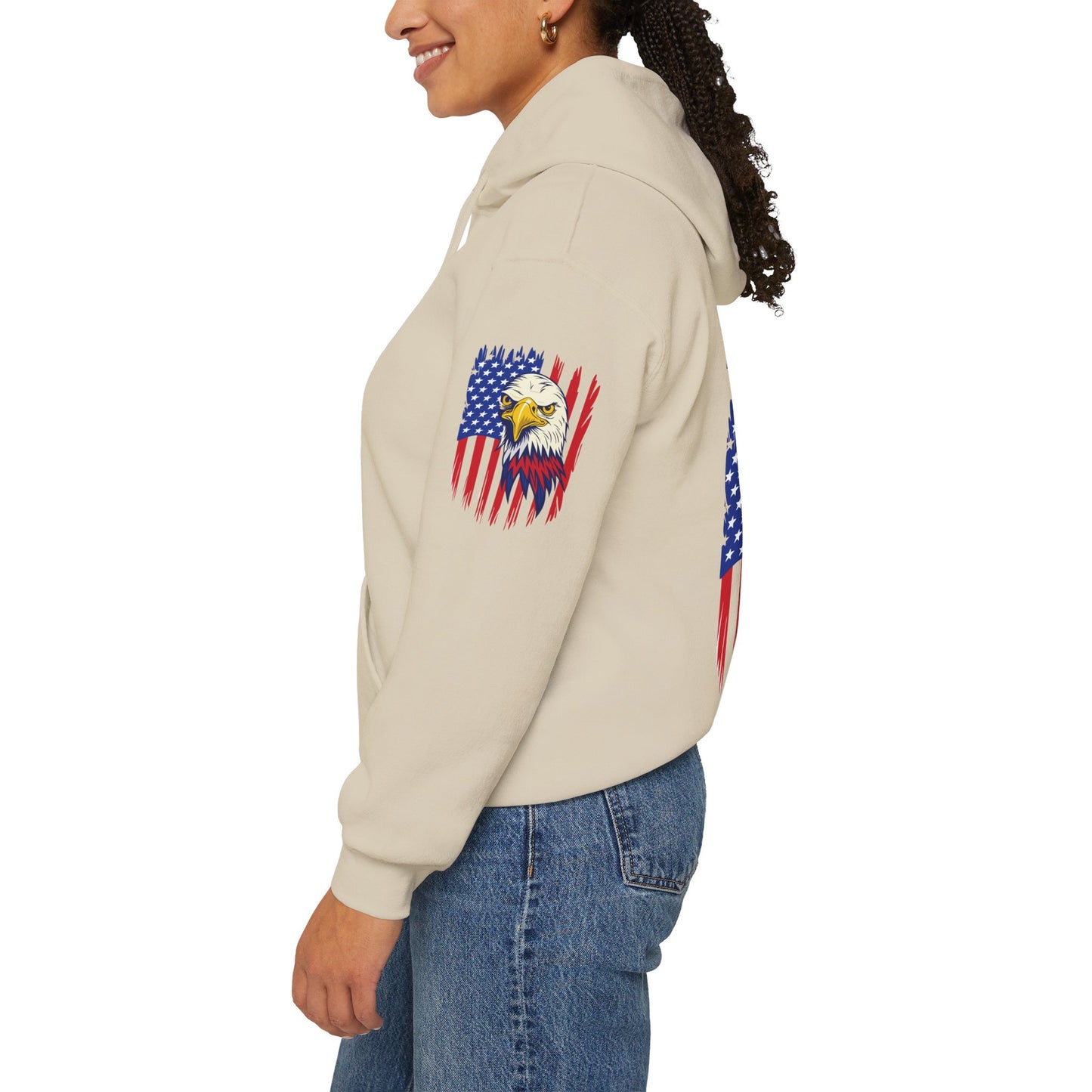 Princess Grace  Patriotic Eagle Navy Hoodie Unisex Heavy Blend Sweatshirt with Flags
