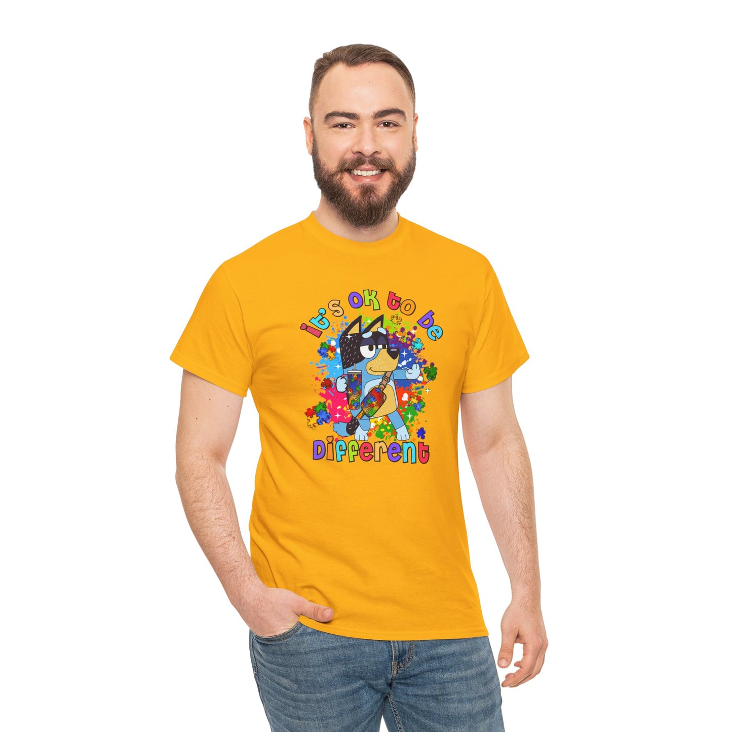 Princess Grace  Bluey  Unisex Heavy Cotton Tee  "It's OK to Be Different" - Colorful Graphic T-Shirt for Self-Expression