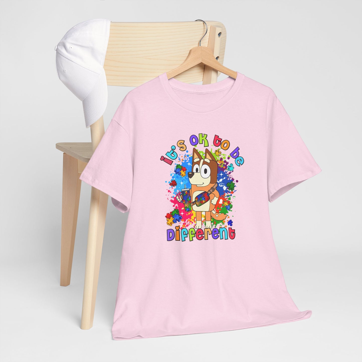 Princess Grace  Bluey Unisex Heavy Cotton Tee  "It's OK to Be Different" Colorful Graphic Tee