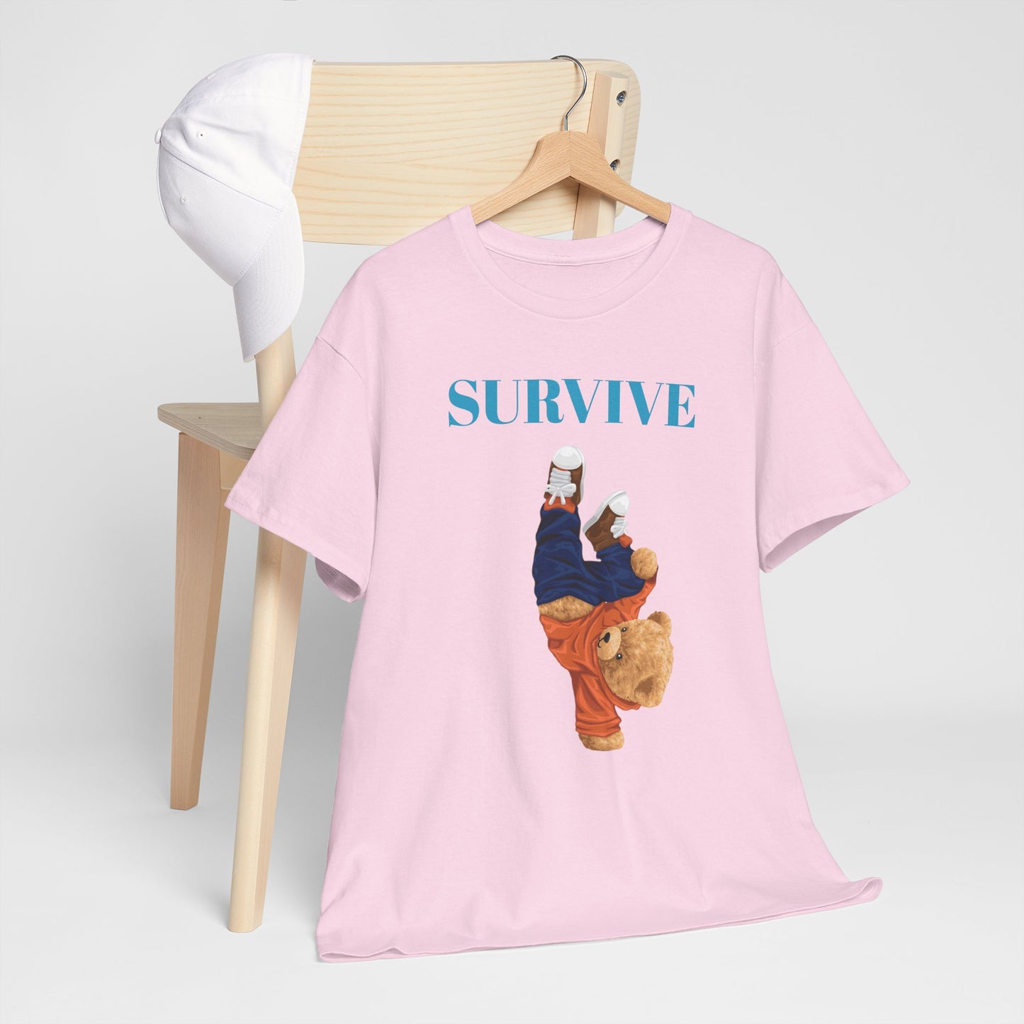 Princess Grace  Survive Bear Graphic Unisex Heavy Cotton Tee Casual Streetwear Tee for Everyday Adventures