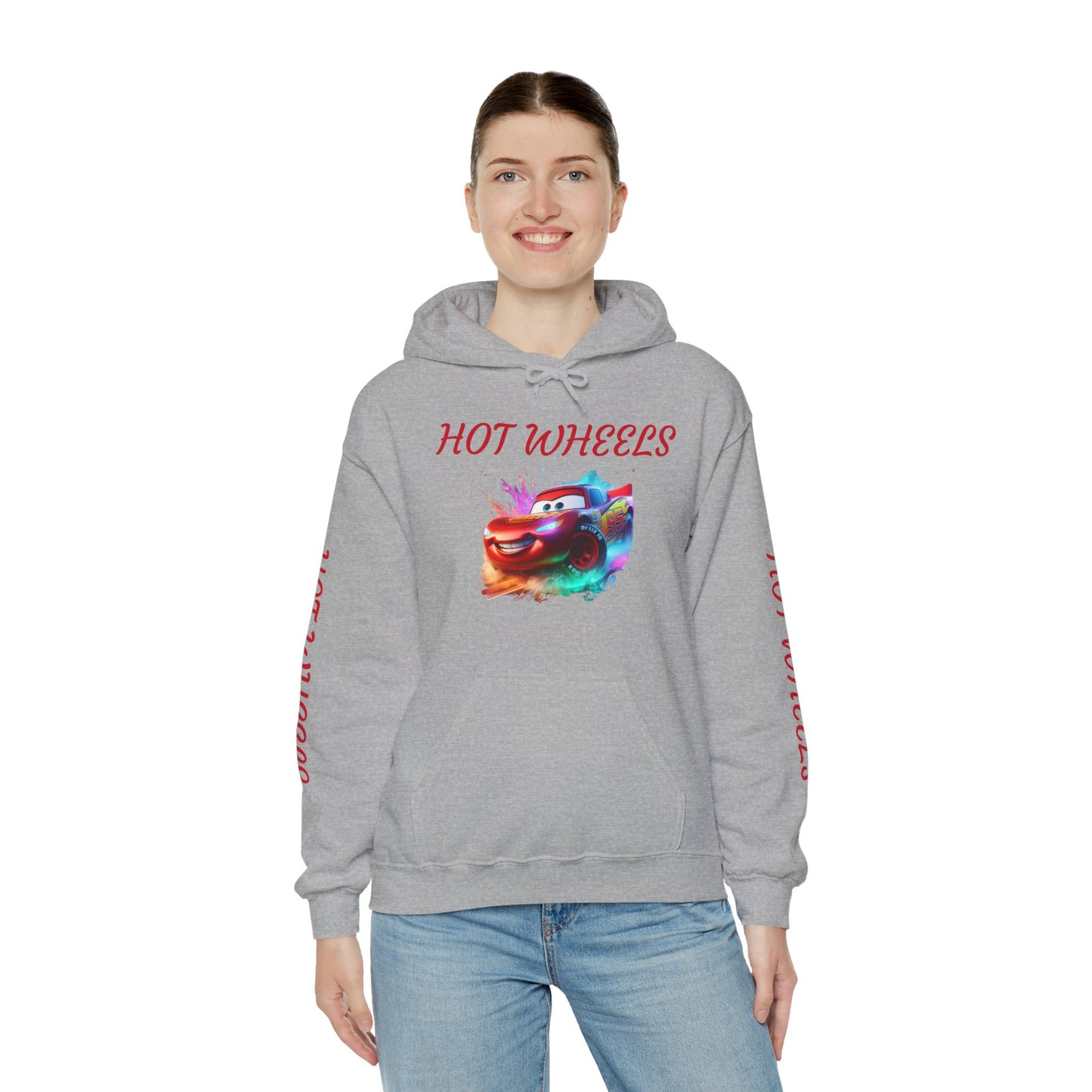 Princess Grace  Hot Wheels Unisex Heavy Blend Hooded Sweatshirt Fun and Colorful Racing Design