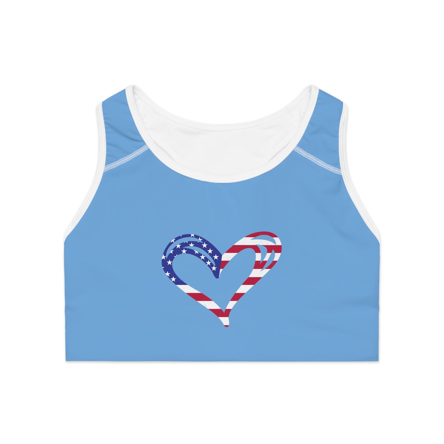 Princess Grace  Patriotic Heart Sports Bra  Comfortable Activewear for Fitness and Celebrations