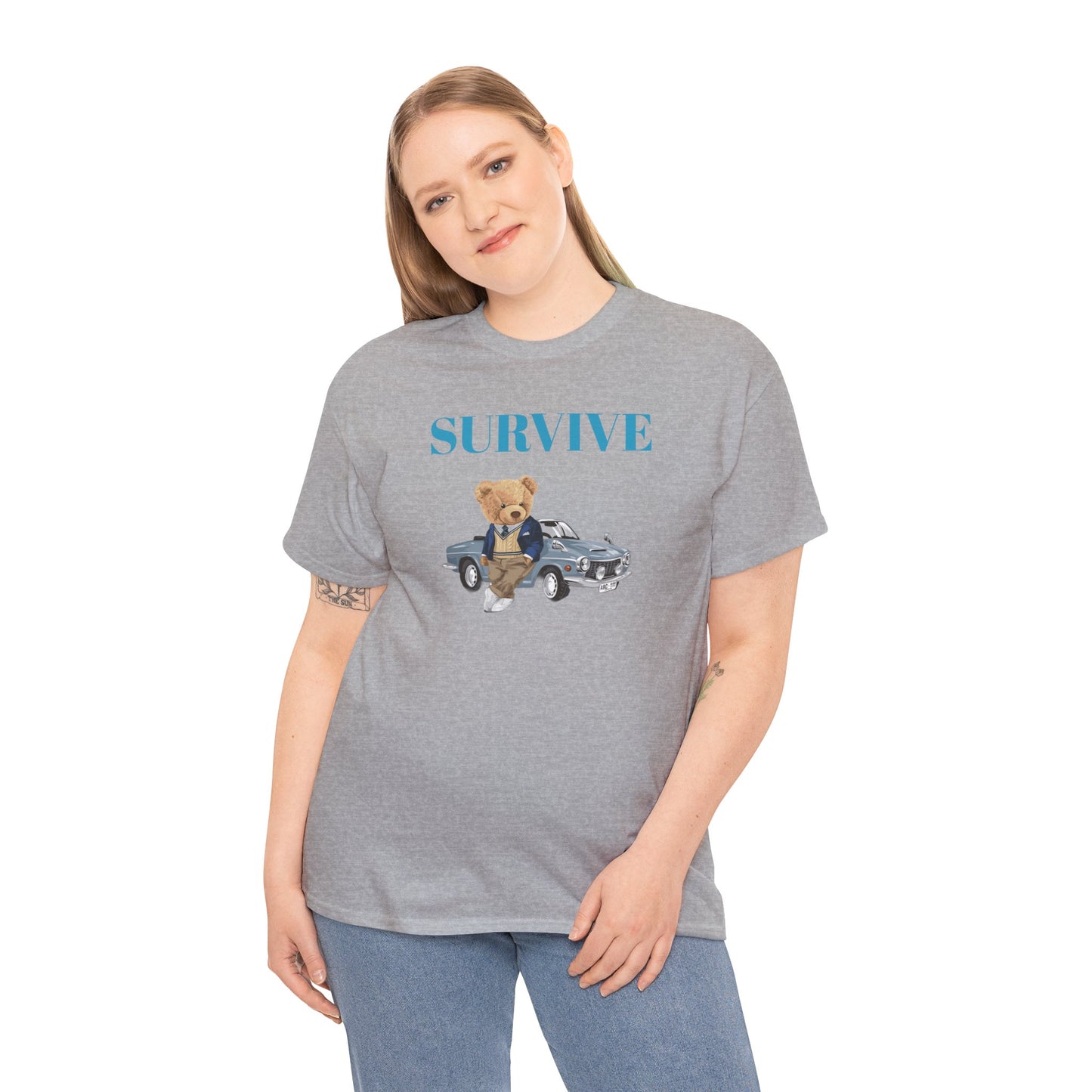 Princess Grace  Survive Bear Unisex Heavy Cotton Tee  Casual Comfort for Animal Lovers