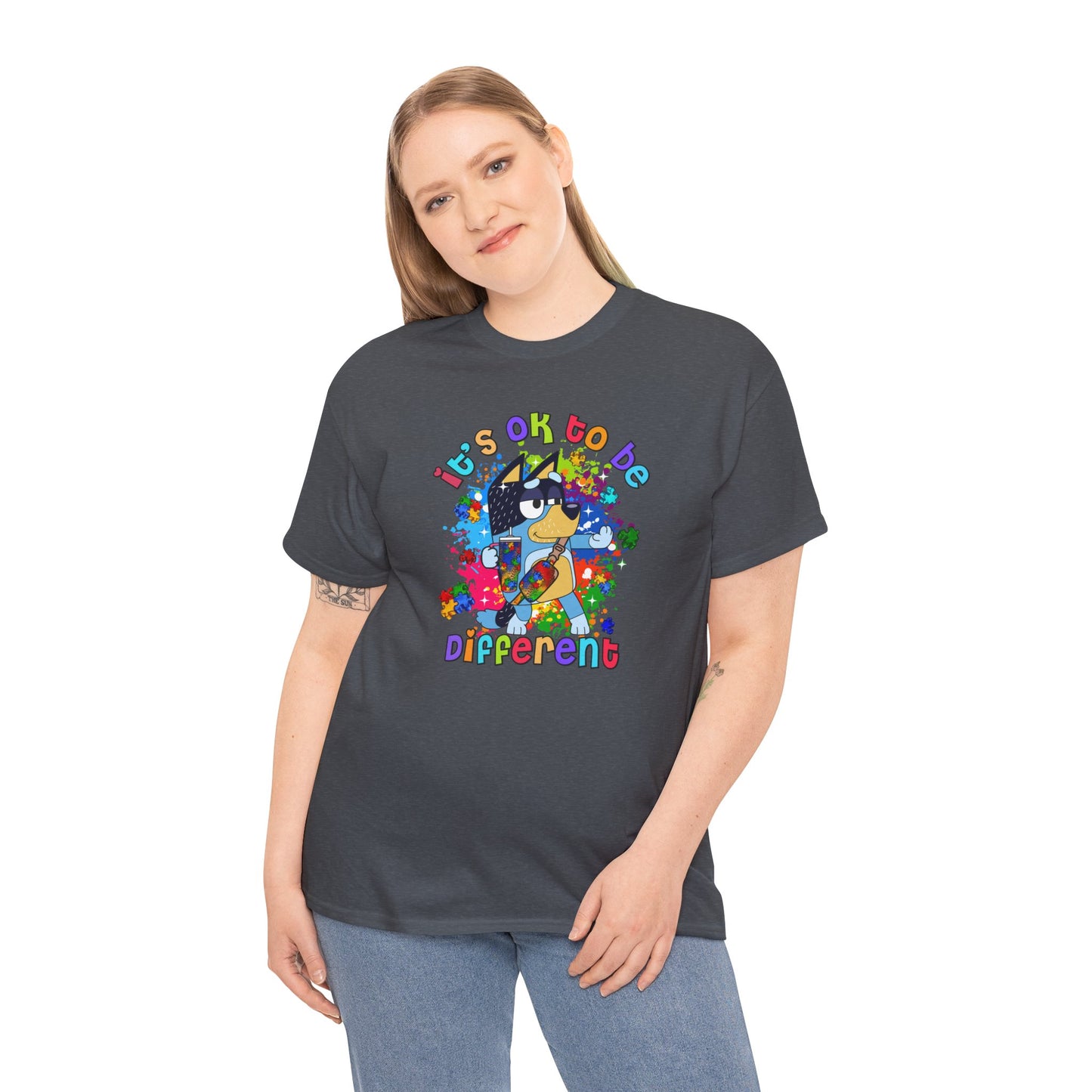 Princess Grace  Bluey  Unisex Heavy Cotton Tee  "It's OK to Be Different" - Colorful Graphic T-Shirt for Self-Expression