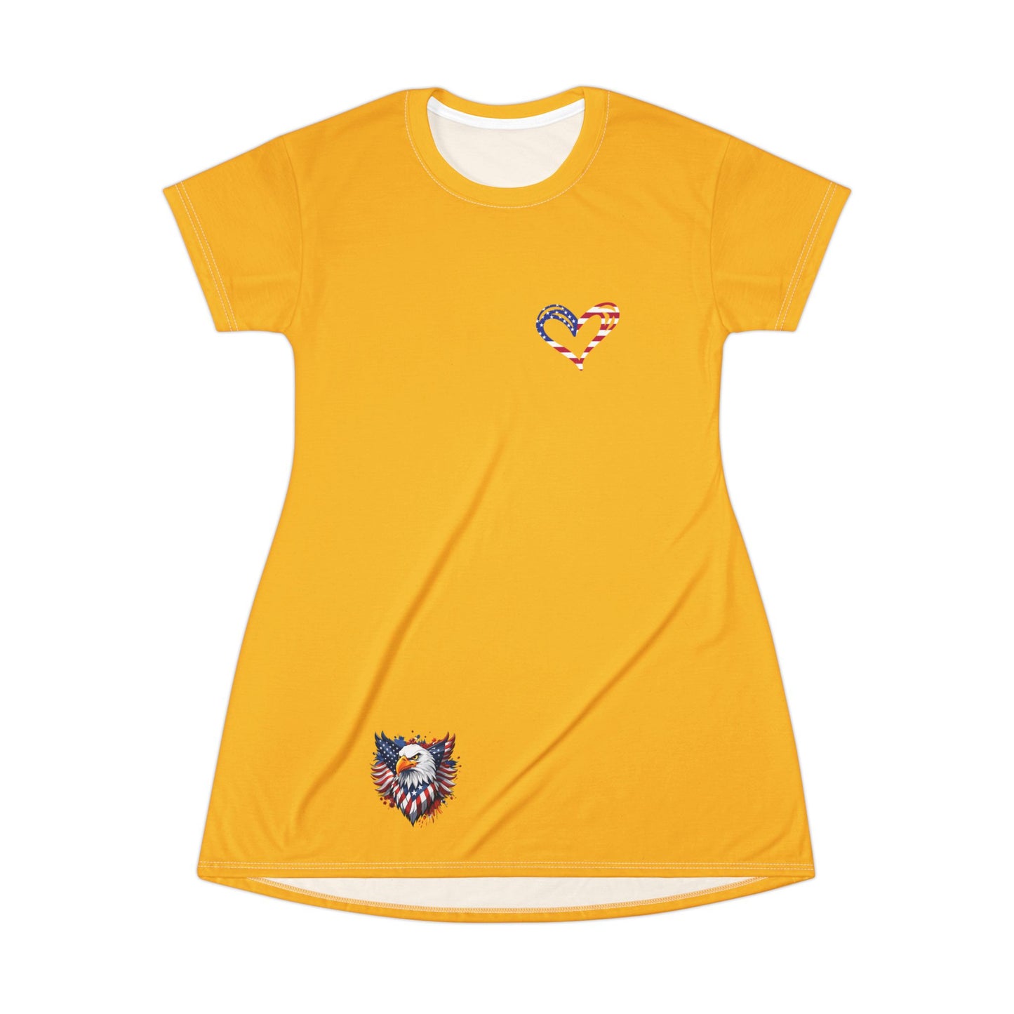 Princess Grace  Patriotic Heart T-Shirt Dress  Bold Yellow Summer Style