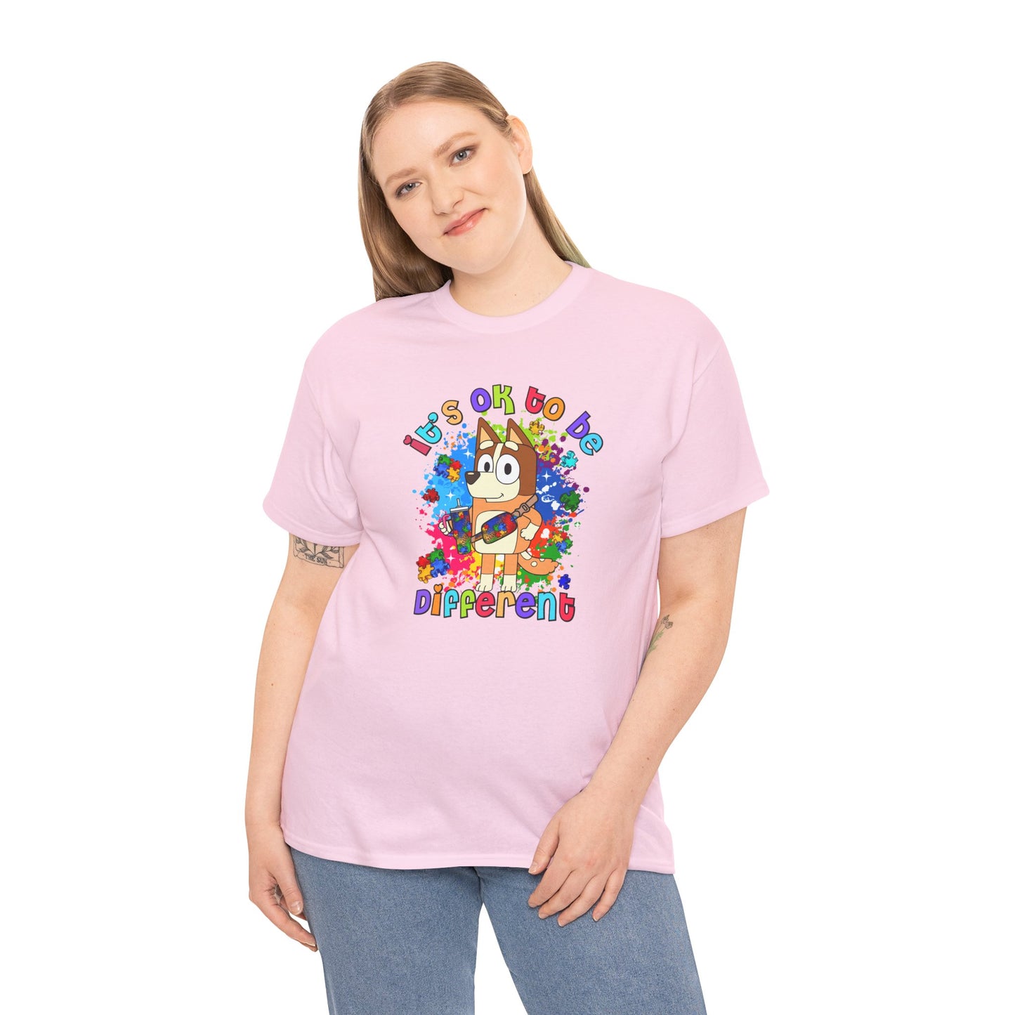 Princess Grace  Bluey Unisex Heavy Cotton Tee  "It's OK to Be Different" Colorful Graphic Tee