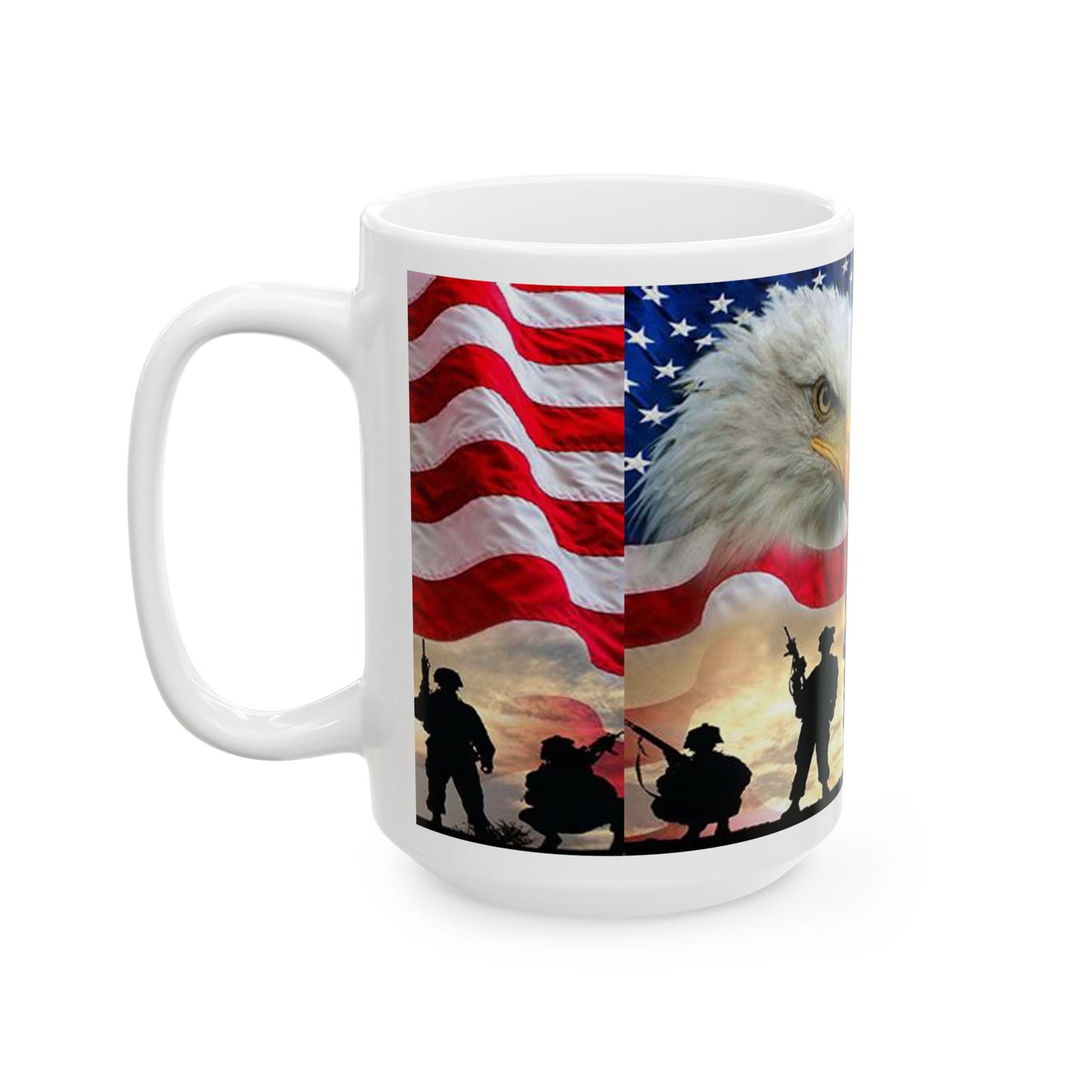 Princess Grace Patriotic Ceramic Mug, Military Tribute Coffee Cup, Eagle Flag Design, 11oz 15oz, Veterans Day Gift, Independence Day Decor