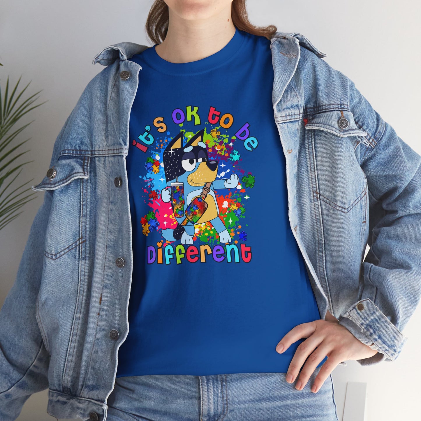 Princess Grace  Bluey  Unisex Heavy Cotton Tee  "It's OK to Be Different" - Colorful Graphic T-Shirt for Self-Expression