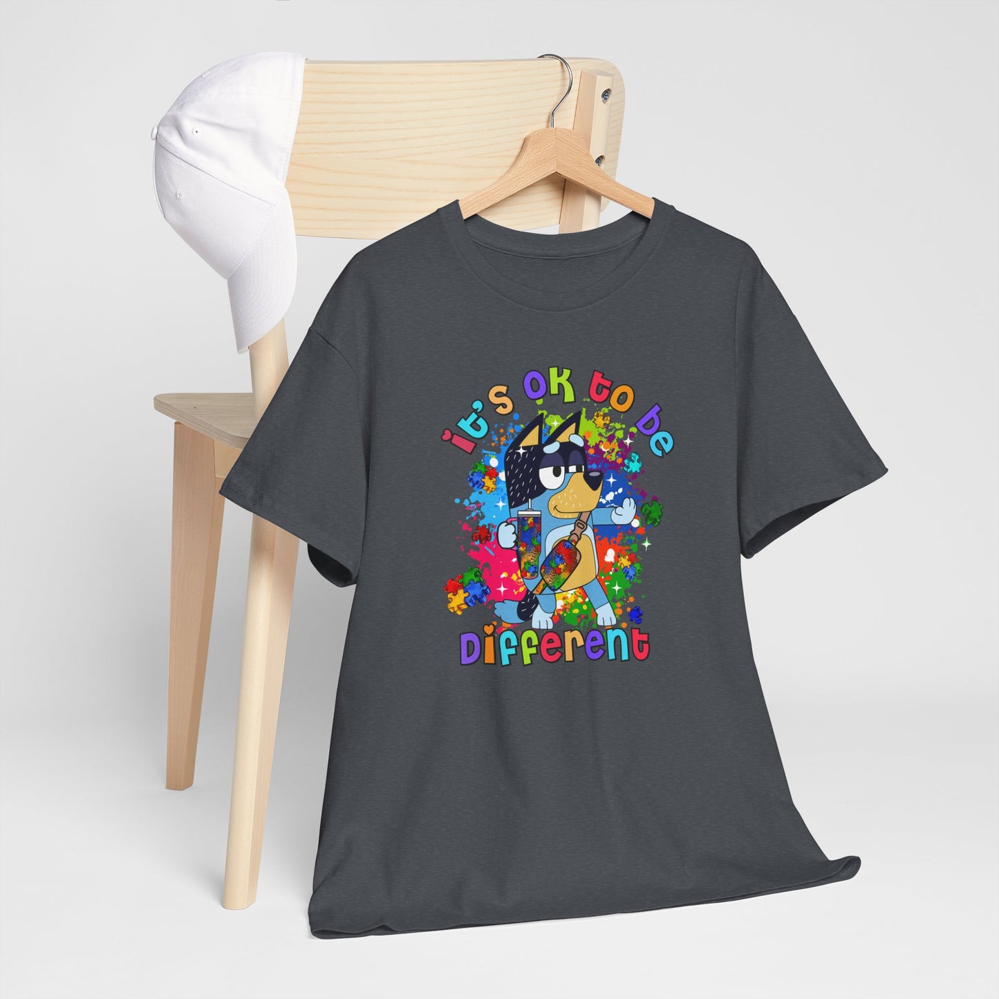 Princess Grace  Bluey  Unisex Heavy Cotton Tee  "It's OK to Be Different" - Colorful Graphic T-Shirt for Self-Expression