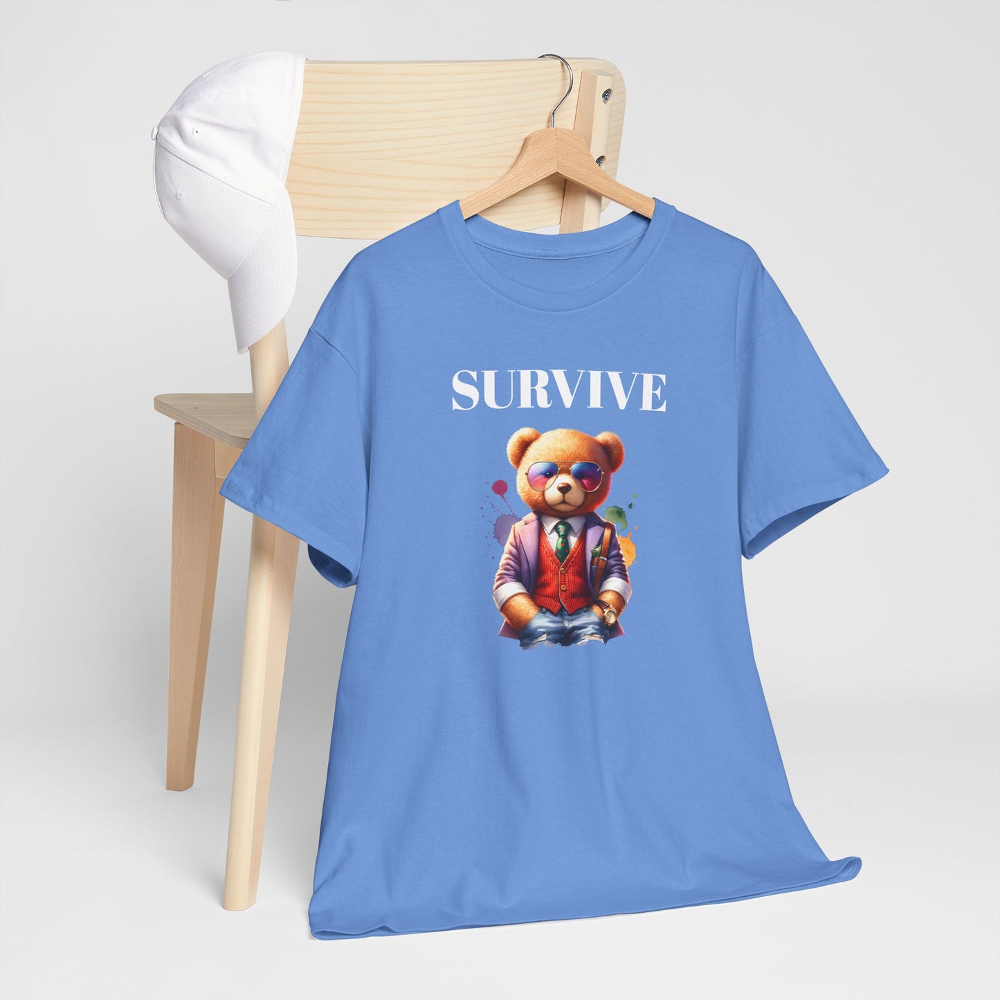 Princess Grace  Unisex Heavy Cotton Tee  'Survive' Teddy Bear Graphic T-Shirt for Casual Wear