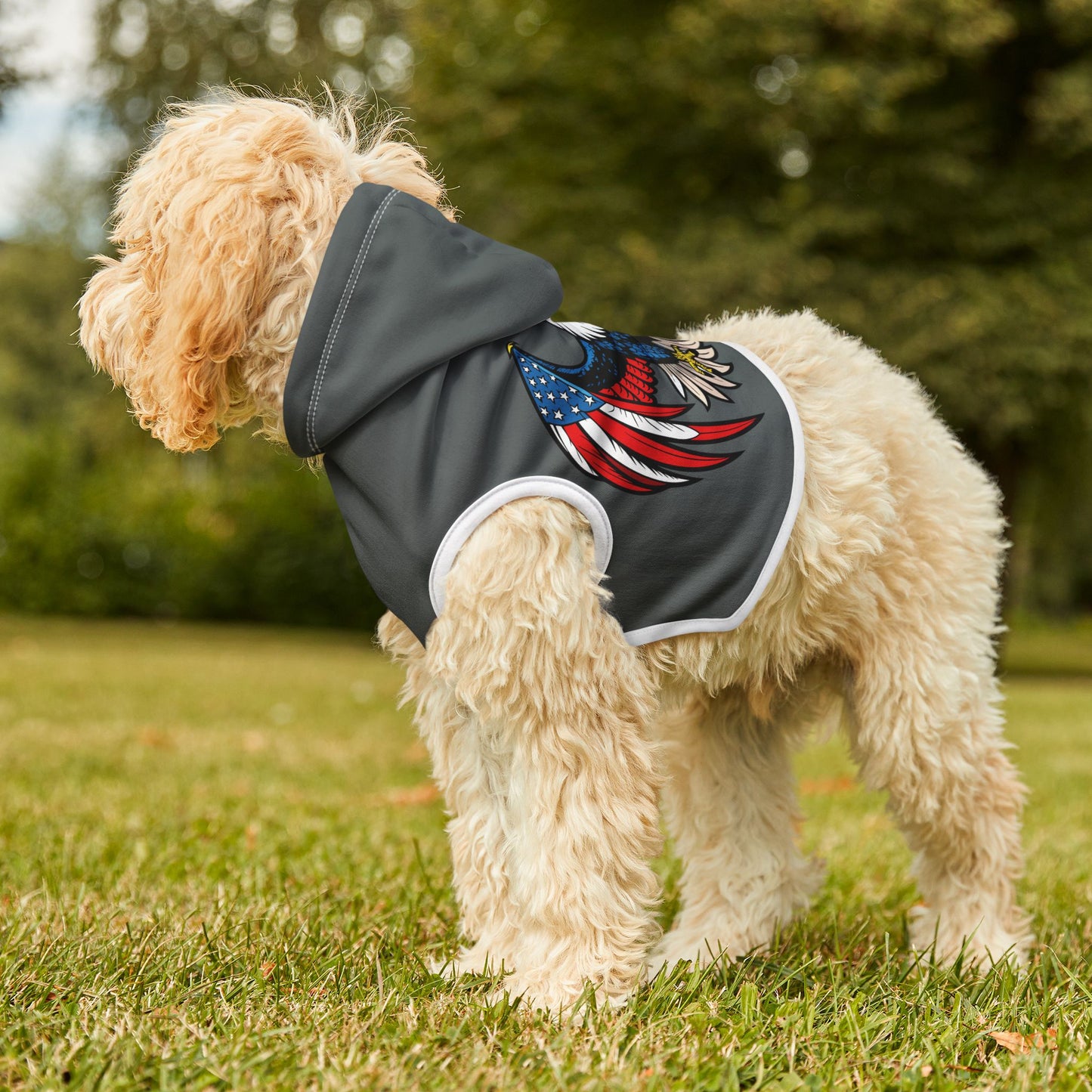Princess Grace  Patriotic Eagle Pet Hoodie Stylish Dog Apparel for Holidays & Celebrations