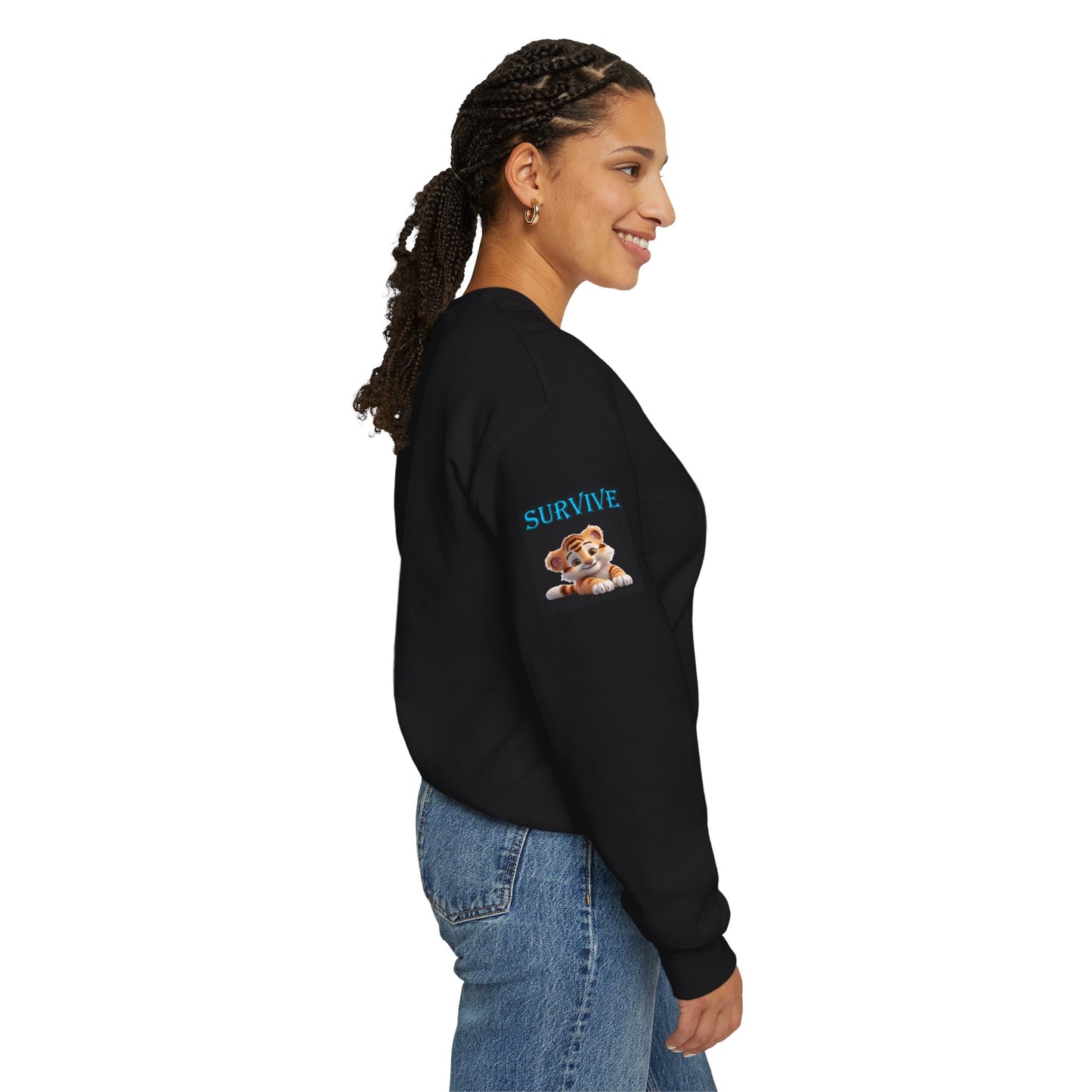 Princess Grace  Survive Tiger Unisex Crewneck Sweatshirt  Cute Animal Design for Comfort & Style