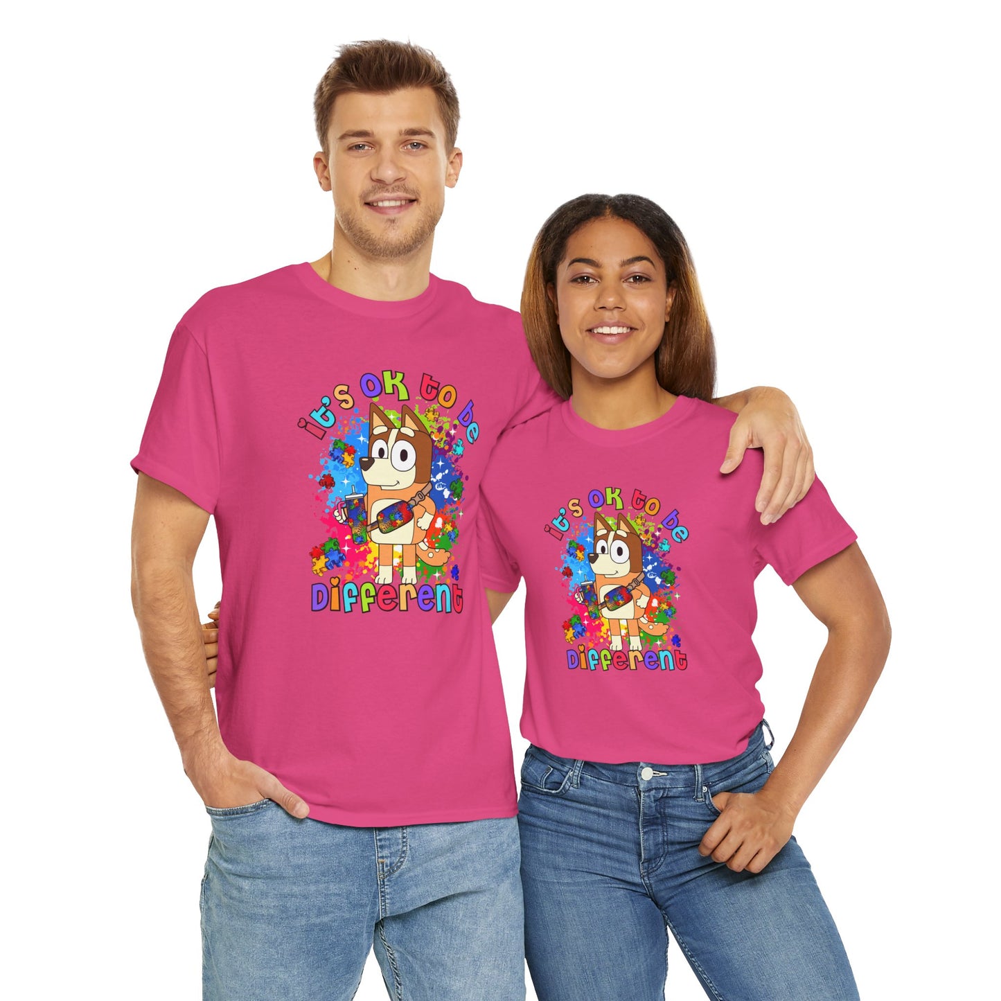 Princess Grace  Bluey Unisex Heavy Cotton Tee  "It's OK to Be Different" Colorful Graphic Tee