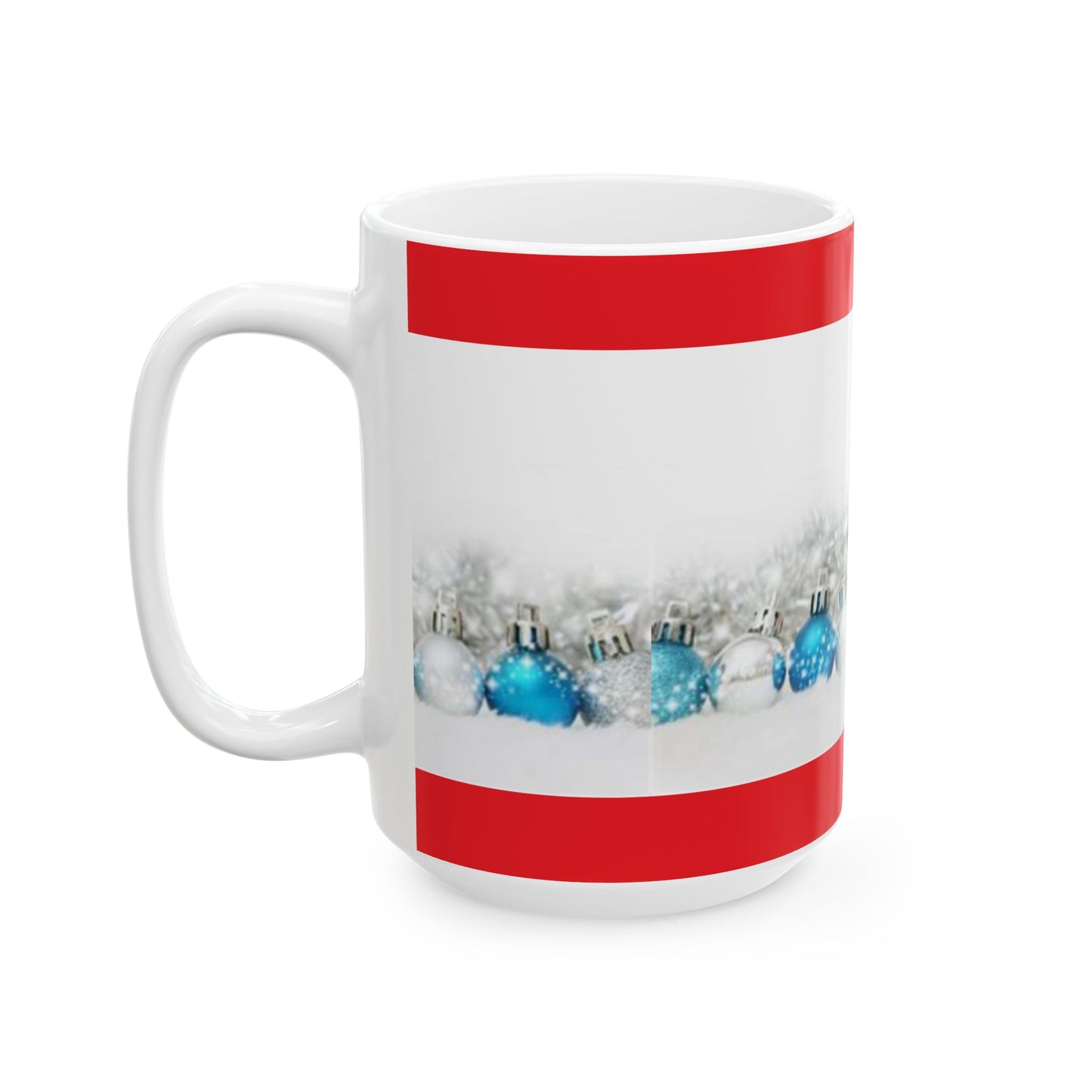 Princess Grace Festive Ceramic Mug with Holiday Ornaments Design  Perfect for Christmas Tea or Coffee