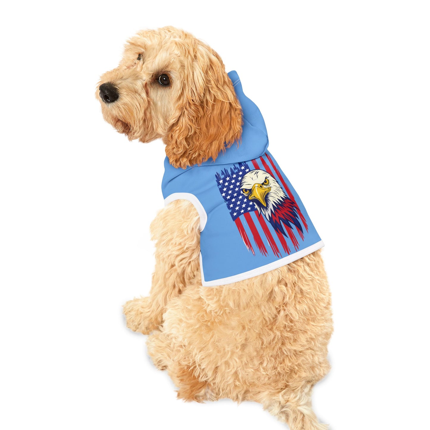 Princess Grace  Patriotic Eagle Pet Hoodie  Cozy Blue Dog Hoodie for Independence Day