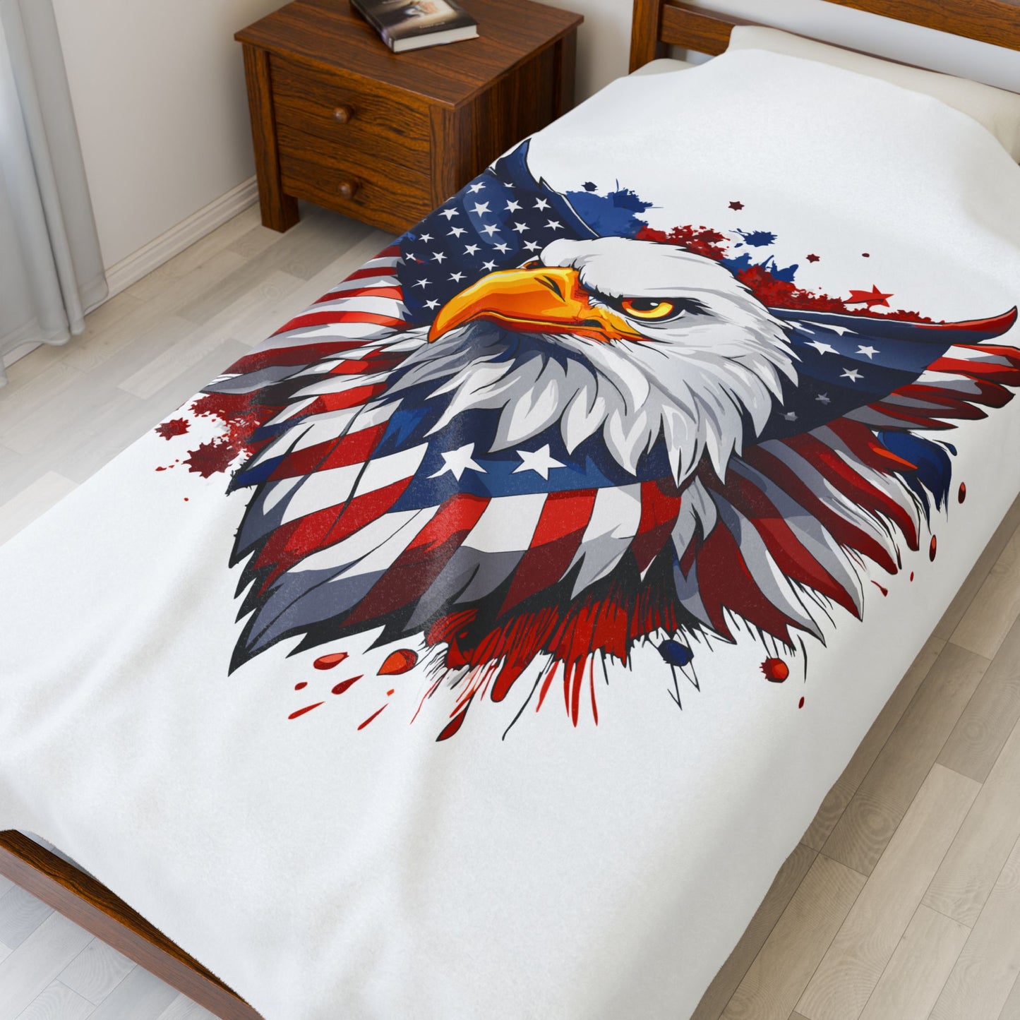 Princess Grace  Patriotic Eagle Velveteen Plush Blanket Cozy American Flag Throw