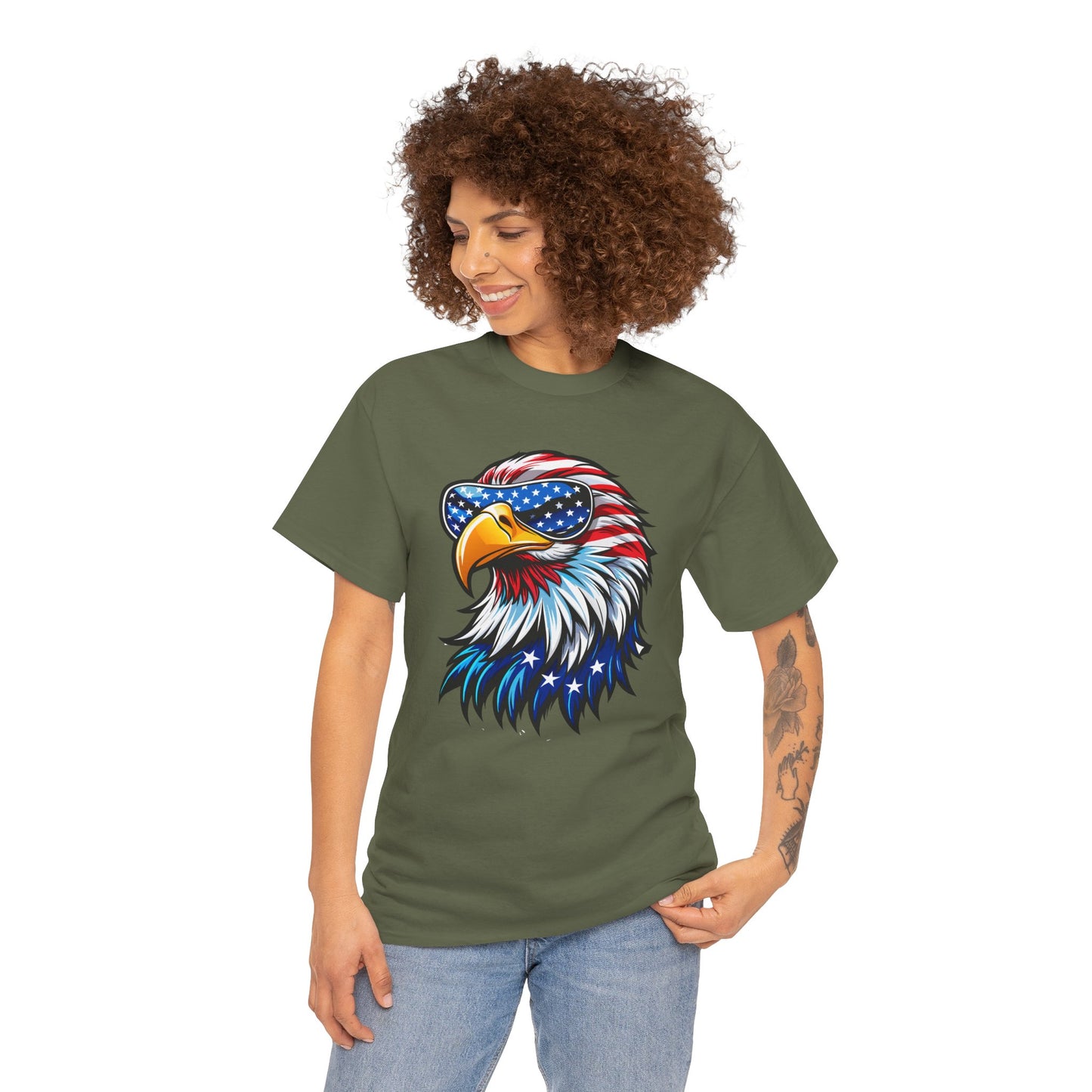 Princess Grace  Patriotic Eagle Unisex Heavy Cotton Tee 4th of July Spirit