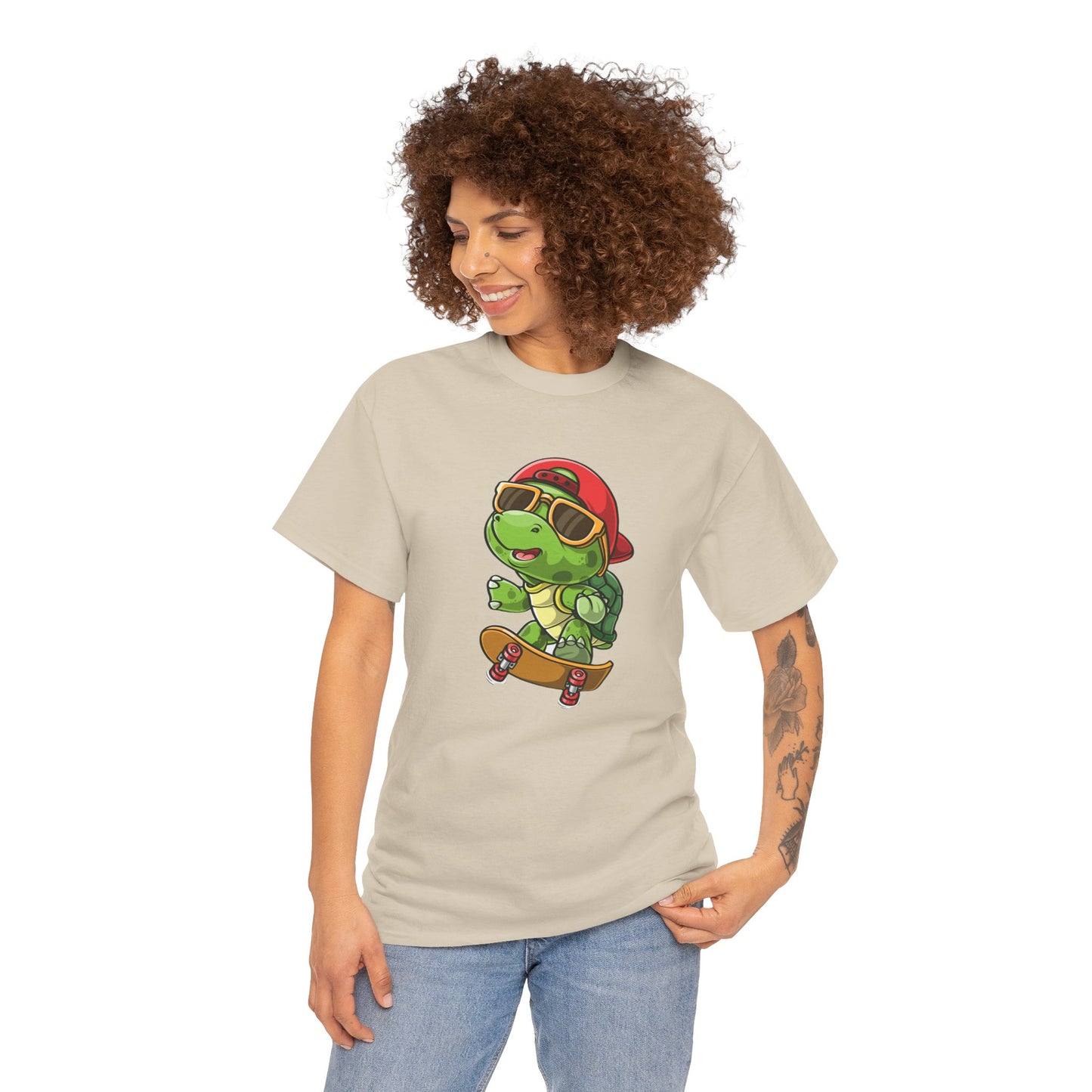 Princess Grace  Cool Skateboarding Turtle Unisex Heavy Cotton Tee